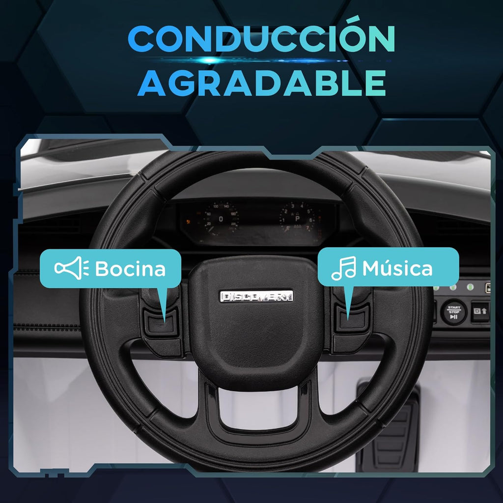 AIYAPLAY Coche Eléctrico para Niños de +3 Años con Licencia Land Rover Discovery Sport Carro Eléctrico Infantil con Batería 12V Mando a Distancia Arranque Lento Faros Bocina y Música Blanco