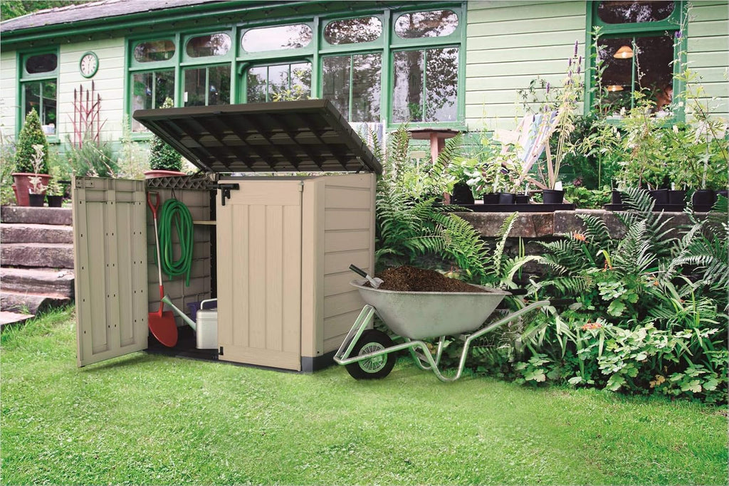 Keter Sio Max -Cobertizo de jardín exterior, Capacidad 1200L, Color Topo/Beige, 145.5 x 125 x 82 cm