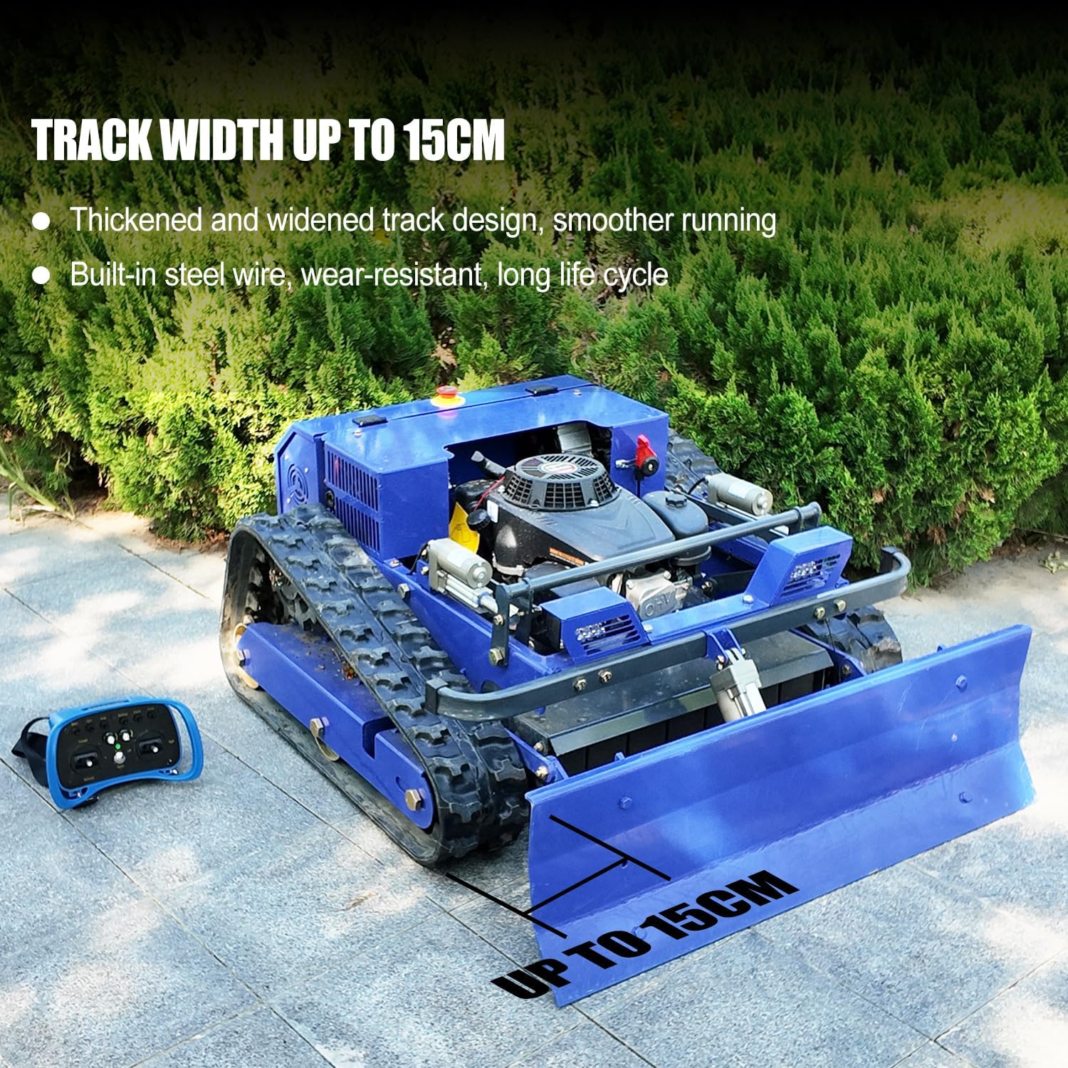 Robot Cortacesped,Cortadora de césped con Control Remoto sobre orugas – Equipado con una Cuchilla de Nieve – 4 x 4 híbrido Aceite-Electricidad – para Terreno accidentado y desmacheado