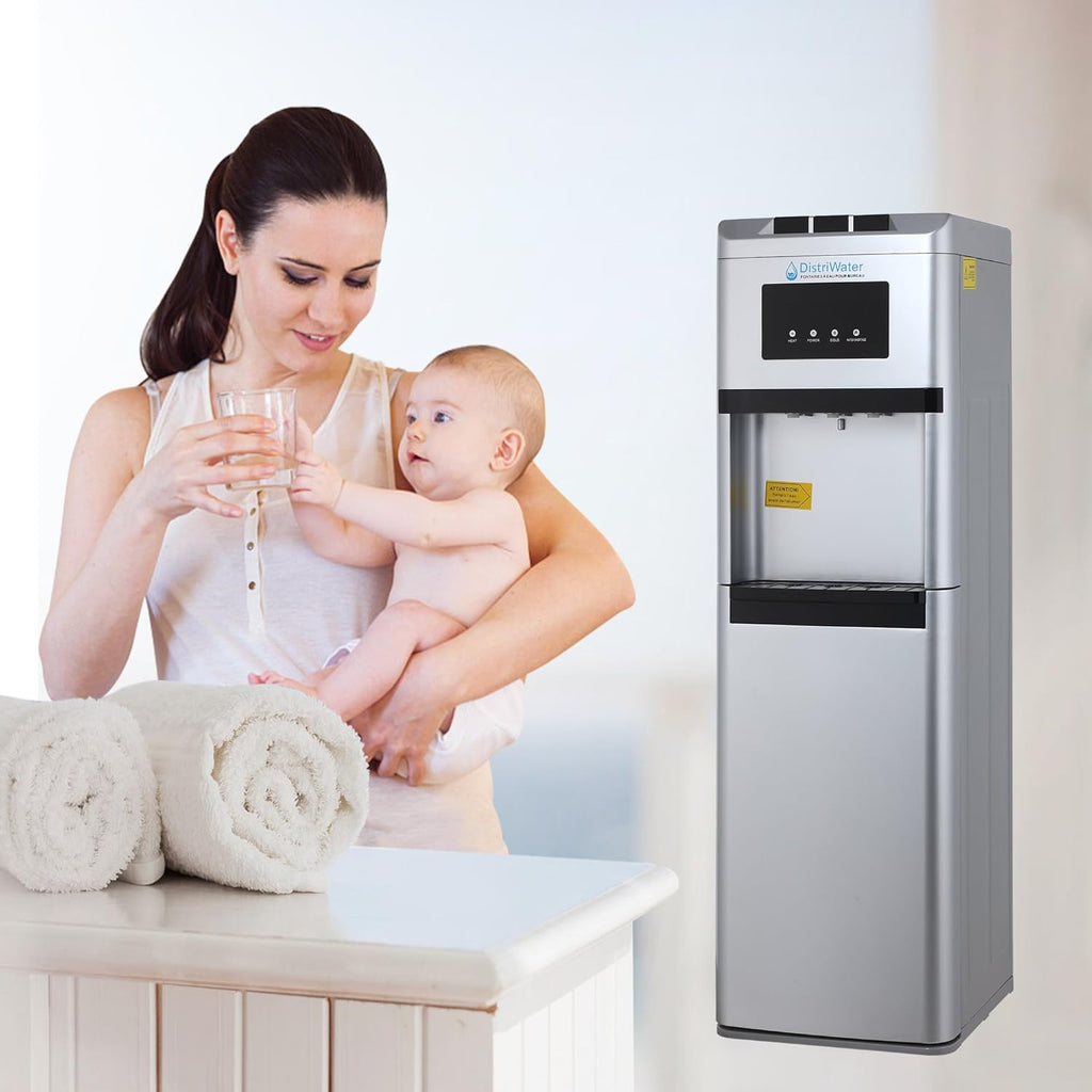 Dispensador de agua fría o caliente. Fuente de agua con asa ergonómica, todo tipo de garrafas, para agua caliente y fría, para la oficina y la casa, color gris