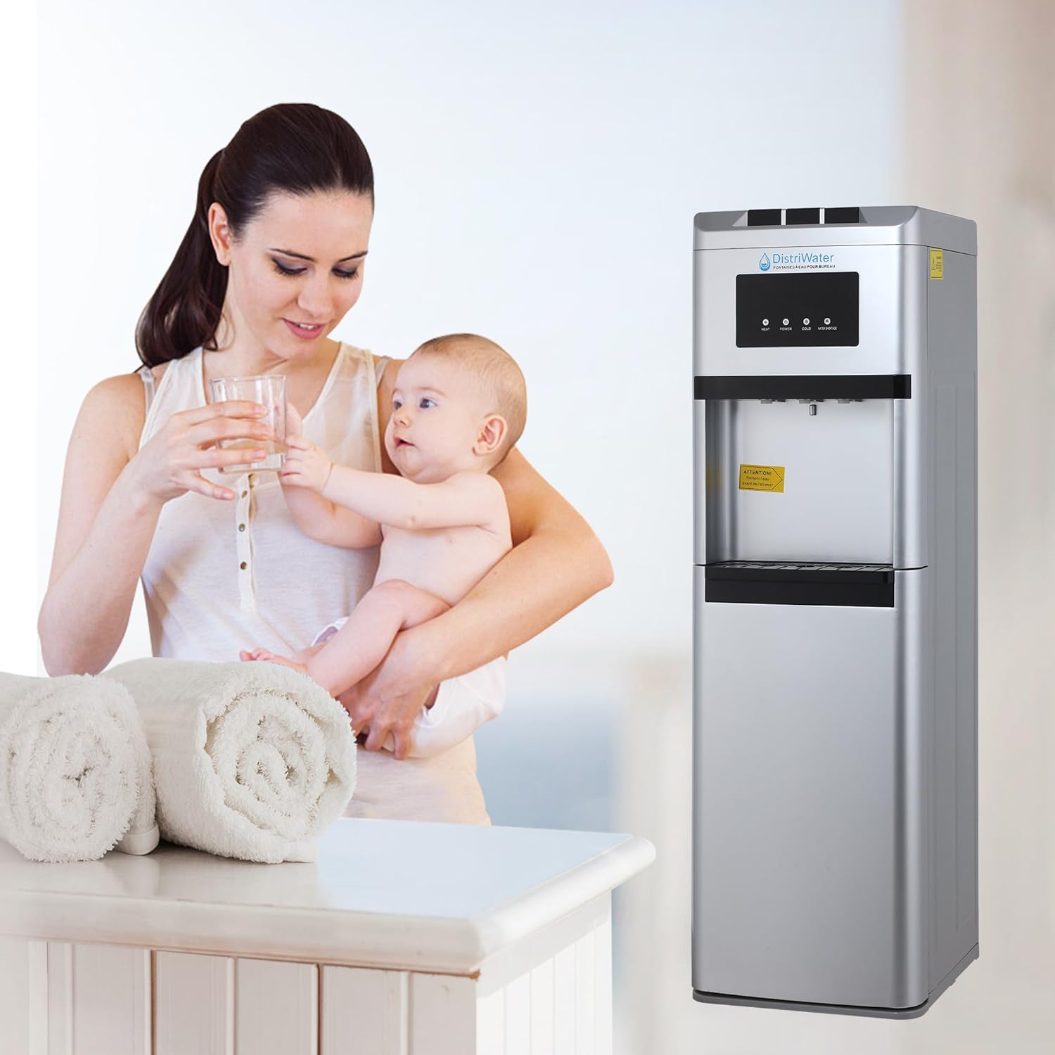 Dispensador de agua fría o caliente. Fuente de agua con asa ergonómica, todo tipo de garrafas, para agua caliente y fría, para la oficina y la casa, color gris