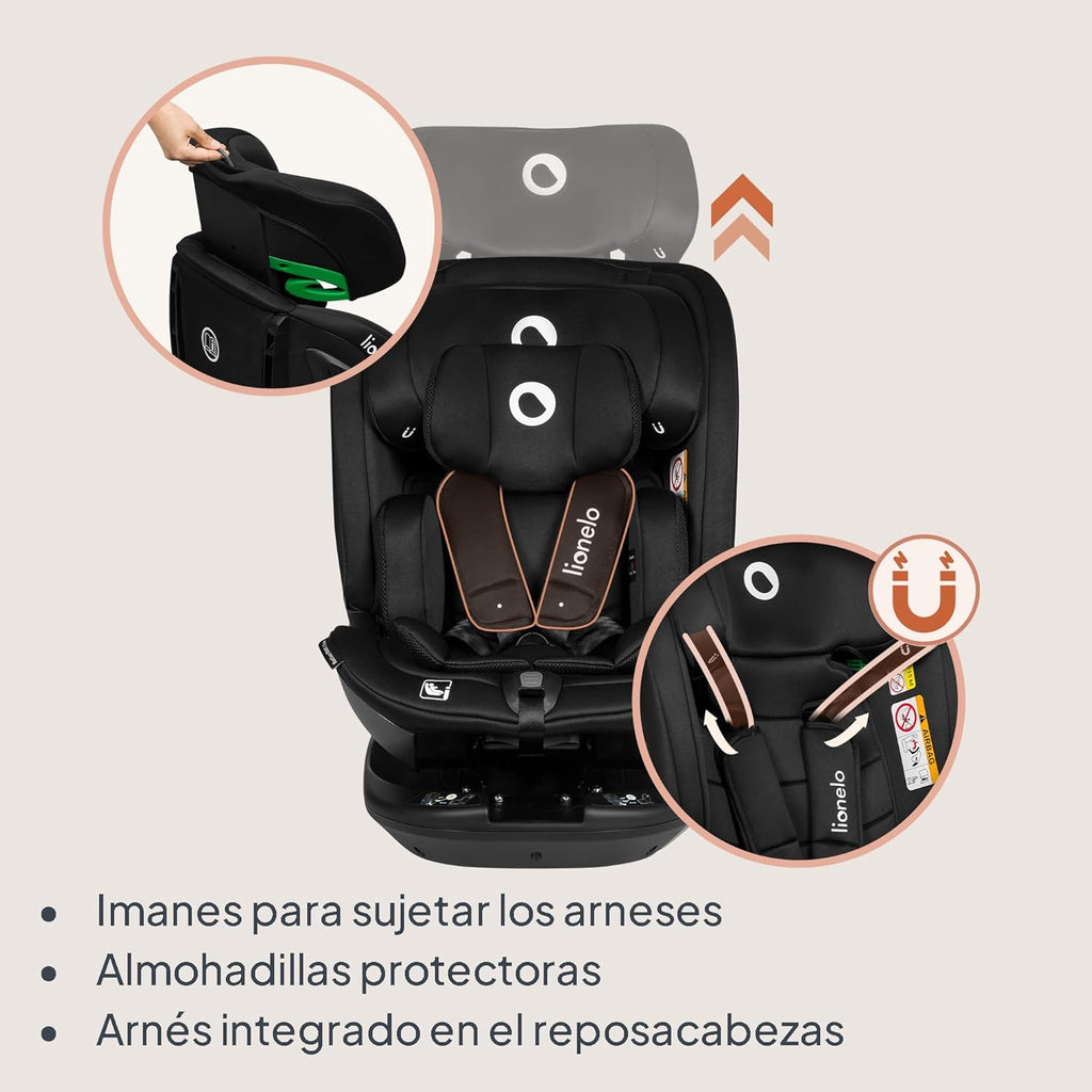 LIONELO Bastiaan RWF i-Size Silla de Coche para Bebé Giratoria 360° 0-36kg, Instalaciión Delantera y Trasera (18kg), ISOFIX TopTether, Reposacabezas y Respaldo Ajustables Protección Lateral