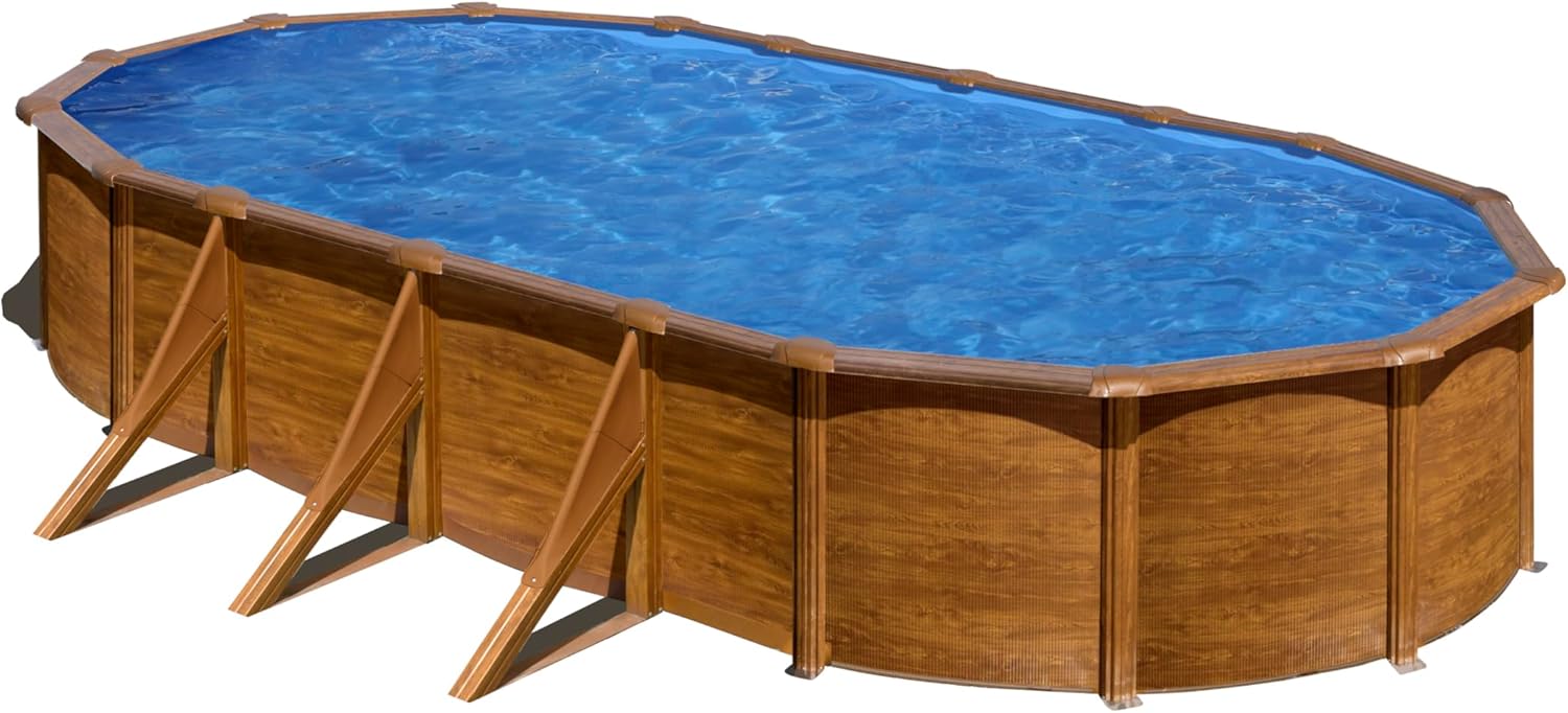 Piscina de Acero Elevada,Ovalada con Aspecto Madera. Piscinas Desmontables para Jardín. 730 x 375 x 120 cm - Piscina Gre KIT730W Pacific.