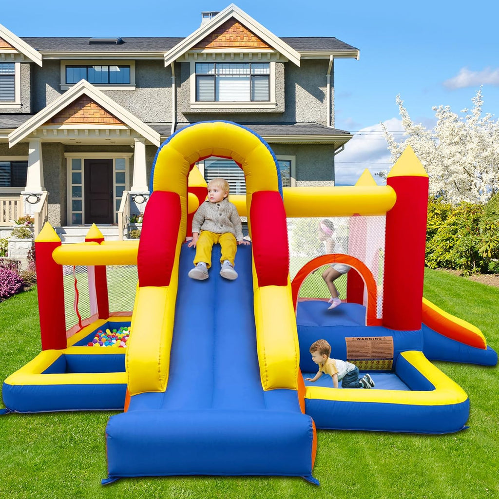 Castillo hinchable con soplador, paraíso Infantil con tobogán, para interiores, tamaño XXL, red de seguridad, certificado EN71, apto para 3-8 años