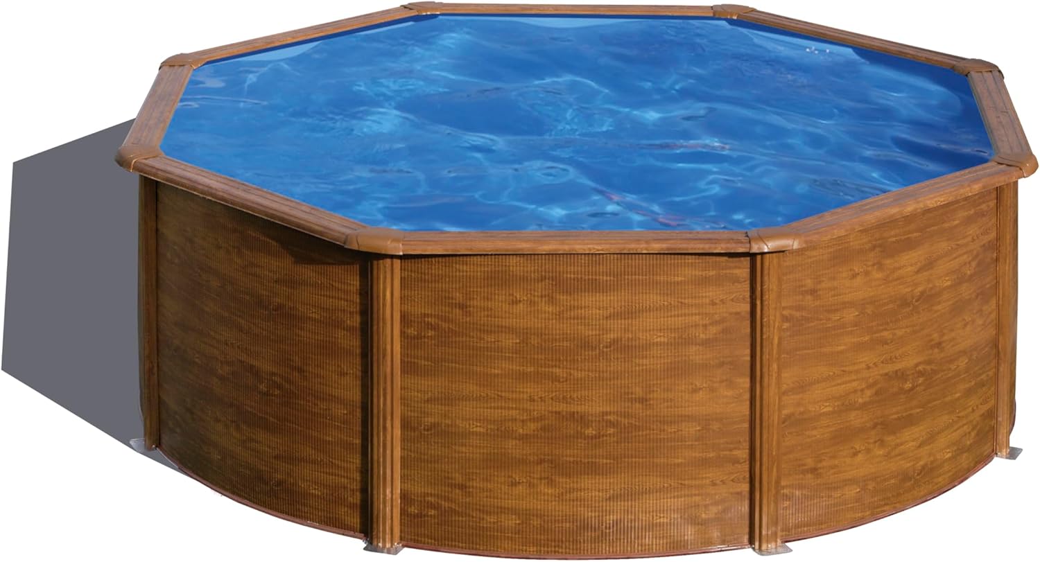 Gre KITPR353W Piscina de Acero Elevada, Redonda con Aspecto Madera, Piscinas Desmontables para Jardín, 350 x120 cm, Sicilia