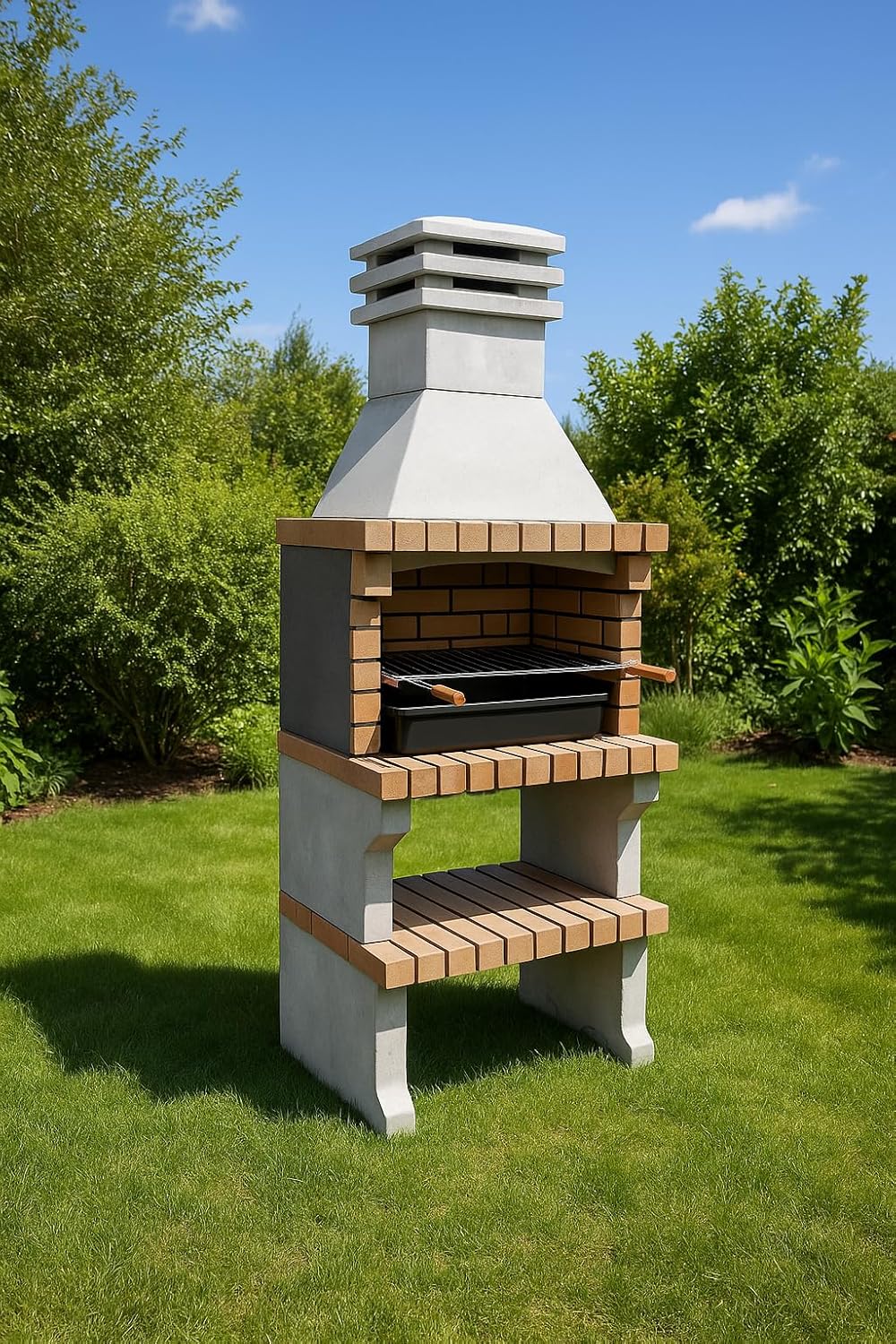 MOVELAR - Barbacoa de Obra Prefabricada de Leña y Carbón Modelo Liz XL (Gris, Naranja - 76 x 58 x 210 cm) REF: 3412/4 - Cocina de Exterior Compacta para Jardín, Terraza o Patio
