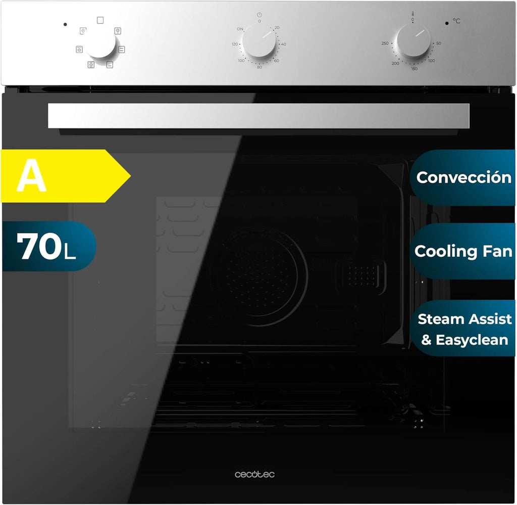 Cecotec Horno Integrable Multifunción 70L Bolero Hexa M236000 Inox Time. 2800W, 6 Funciones, Temporizador, Steam Base XXL, Steam Assist, Steam EasyClean, Cooling Fan, Modo Defrost, Eco, Convección
