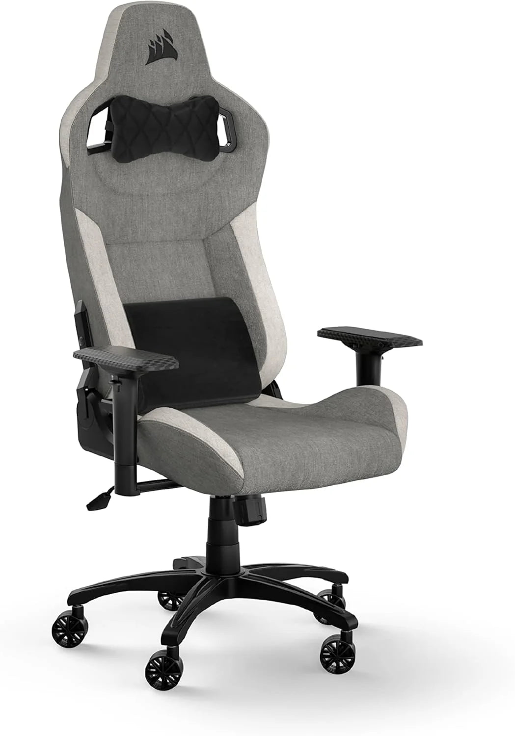 Corsair T3 RUSH Fabric Gaming Chair (2023) – Racing Inspired Design – Soft Fabric Exterior – Padded Neck Pillow and Memory Foam Lumbar Support – Charcoal
