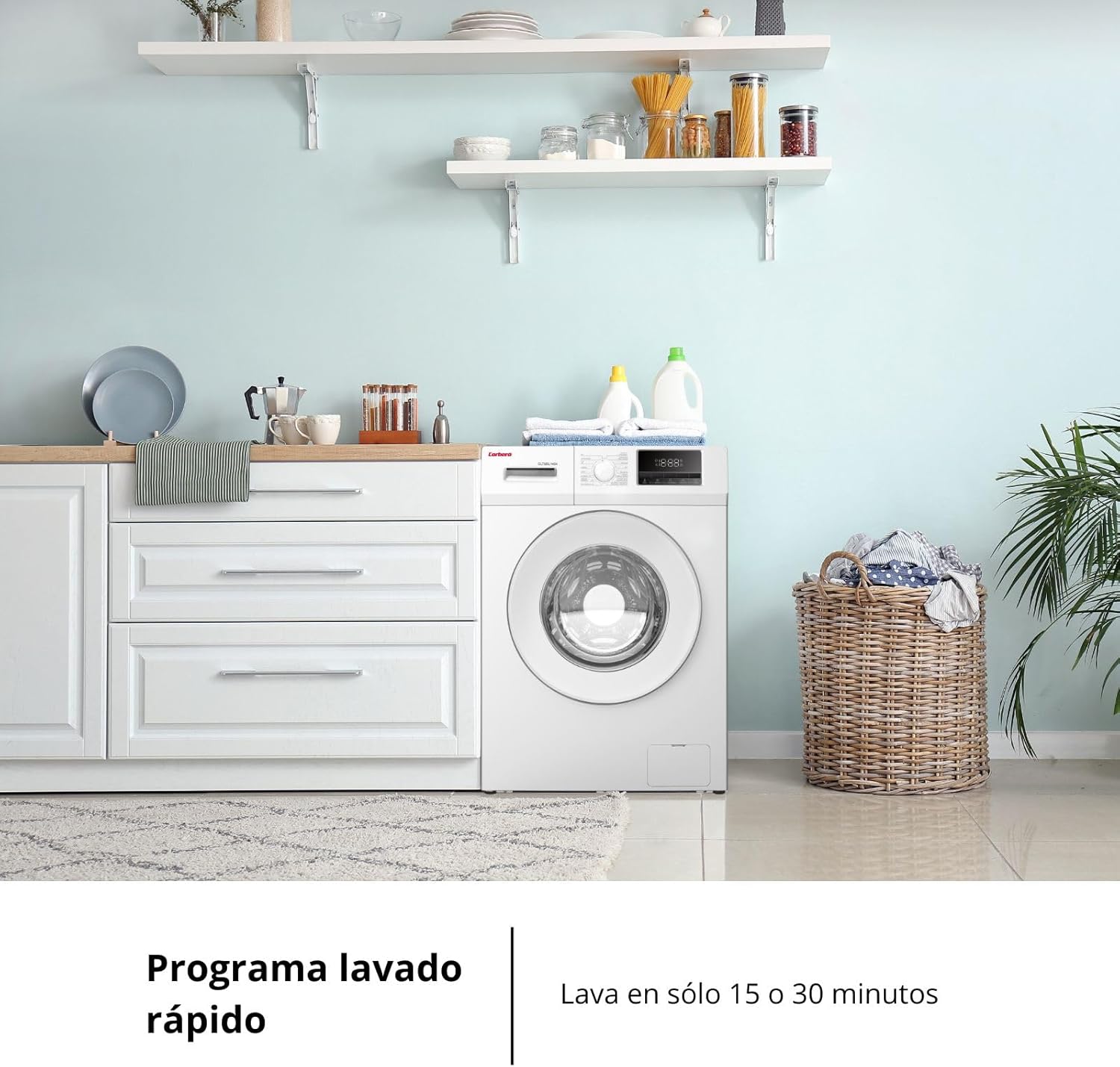 Corberó - Lavadora Carga Frontal Premium 8kg | CLT8BL1424 | 1400 Rpm | Motor Inverter, 16 Programas, Inicio diferido 3-24 Horas, Lavado Rápido de 15-30 Min., Puerta XXL | Blanco