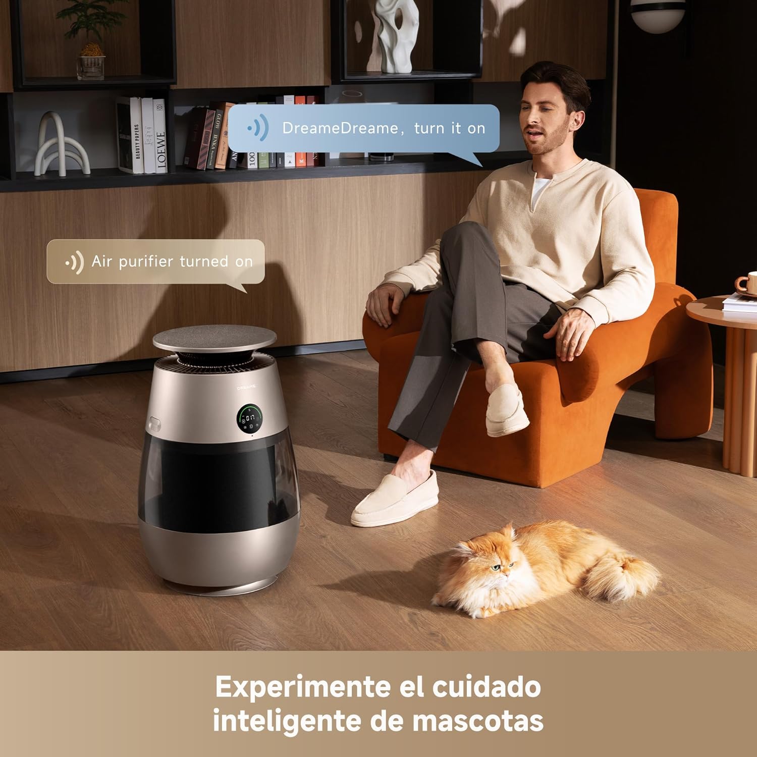 DREAME AP10 Purificador de Aire Para Hogares Con Mascotas, Sistema 360° Alta Presión Negativa, Purificación 5 Etapas Que Captura Pelo y Olores, Transparente, Tapa Curva, Luz Eco, Control Con App