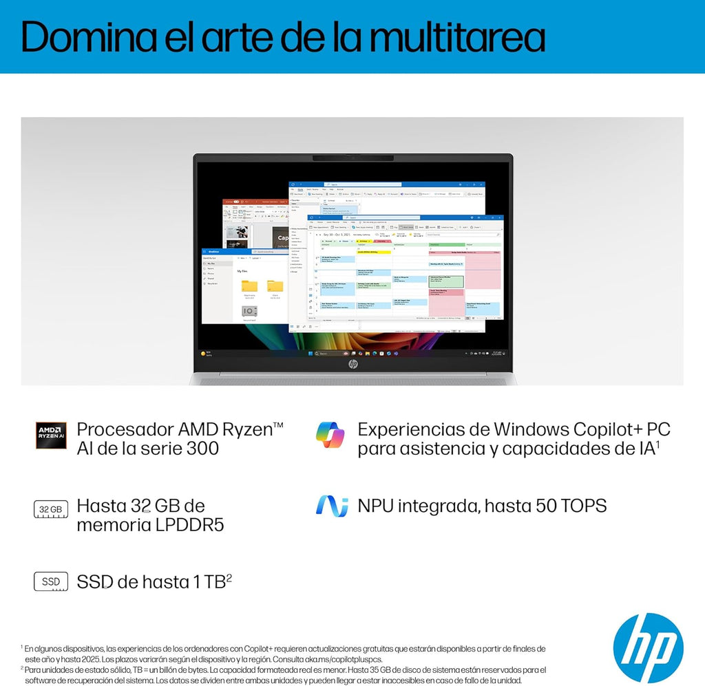 HP OmniBook 5 16″ OLED, Ordenador portátil (Procesador AMD Ryzen AI 7 350, 32GB RAM, 1TB SSD, Gráficos AMD Radeon 860M, Windows 11 Home) Azul - Teclado QWERTY Español