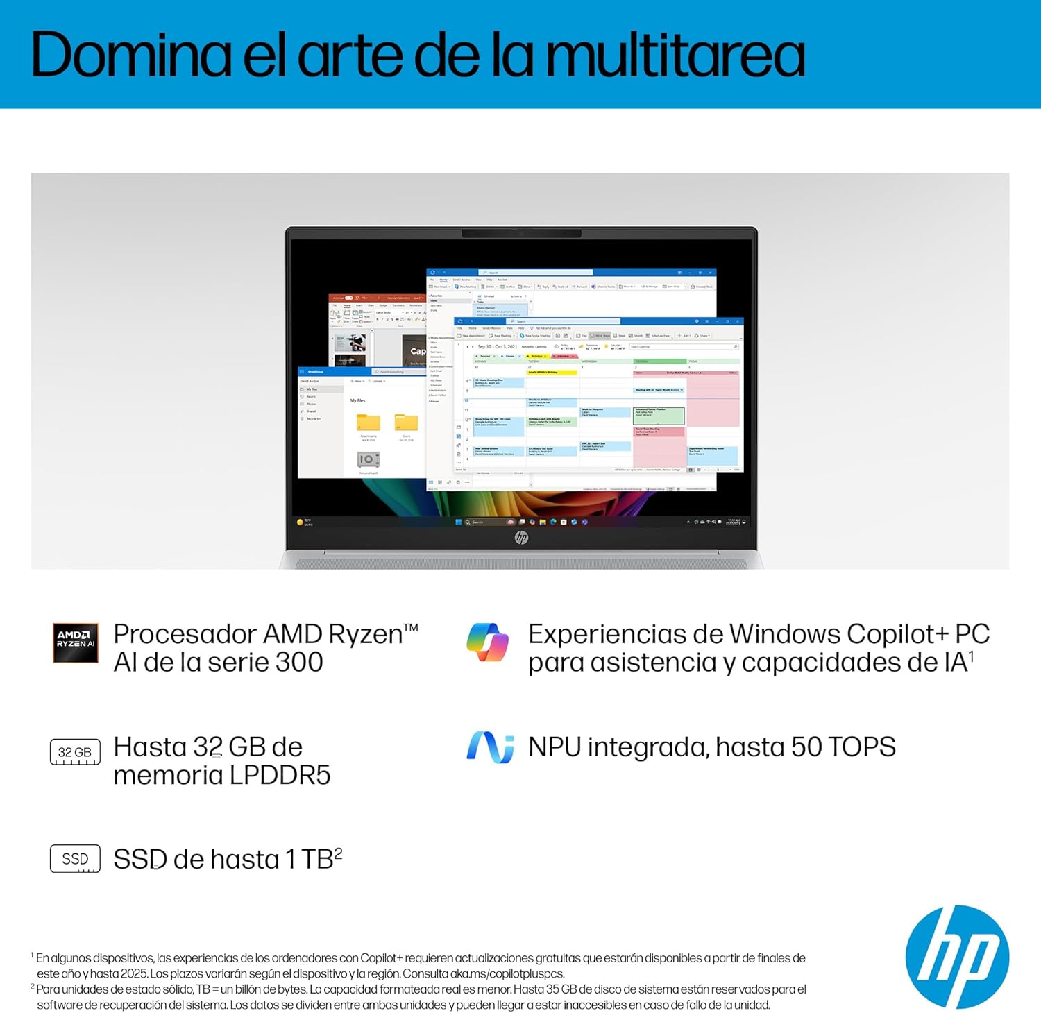 HP OmniBook 5 16″ OLED, Ordenador portátil (Procesador AMD Ryzen AI 7 350, 32GB RAM, 1TB SSD, Gráficos AMD Radeon 860M, Windows 11 Home) Azul - Teclado QWERTY Español