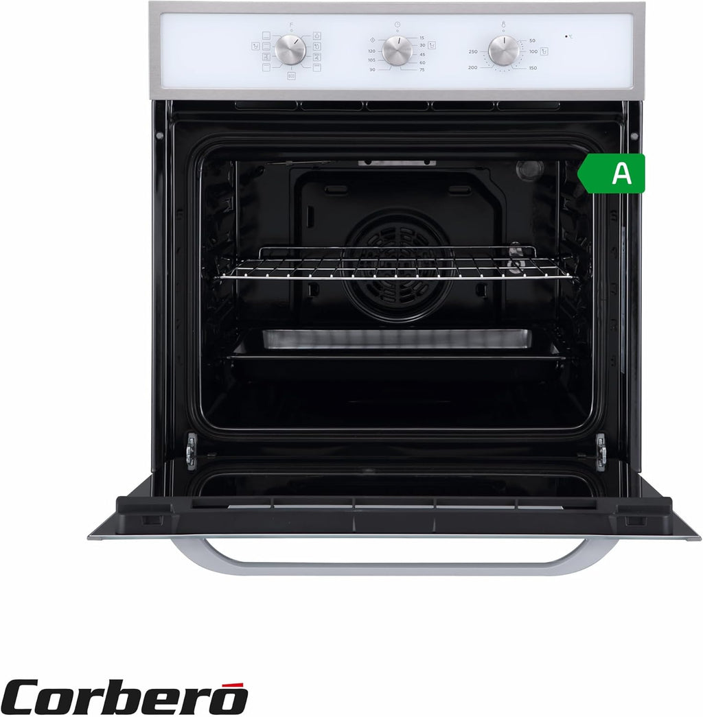 Corberó - Horno convección 70L | CCHM603W | 60x60x58 cm |Convencional con 4 Programas | Luz Interior | Limpieza Hidrólisis | Puerta Doble Cristal | 2100W | Blanco perfil Inox