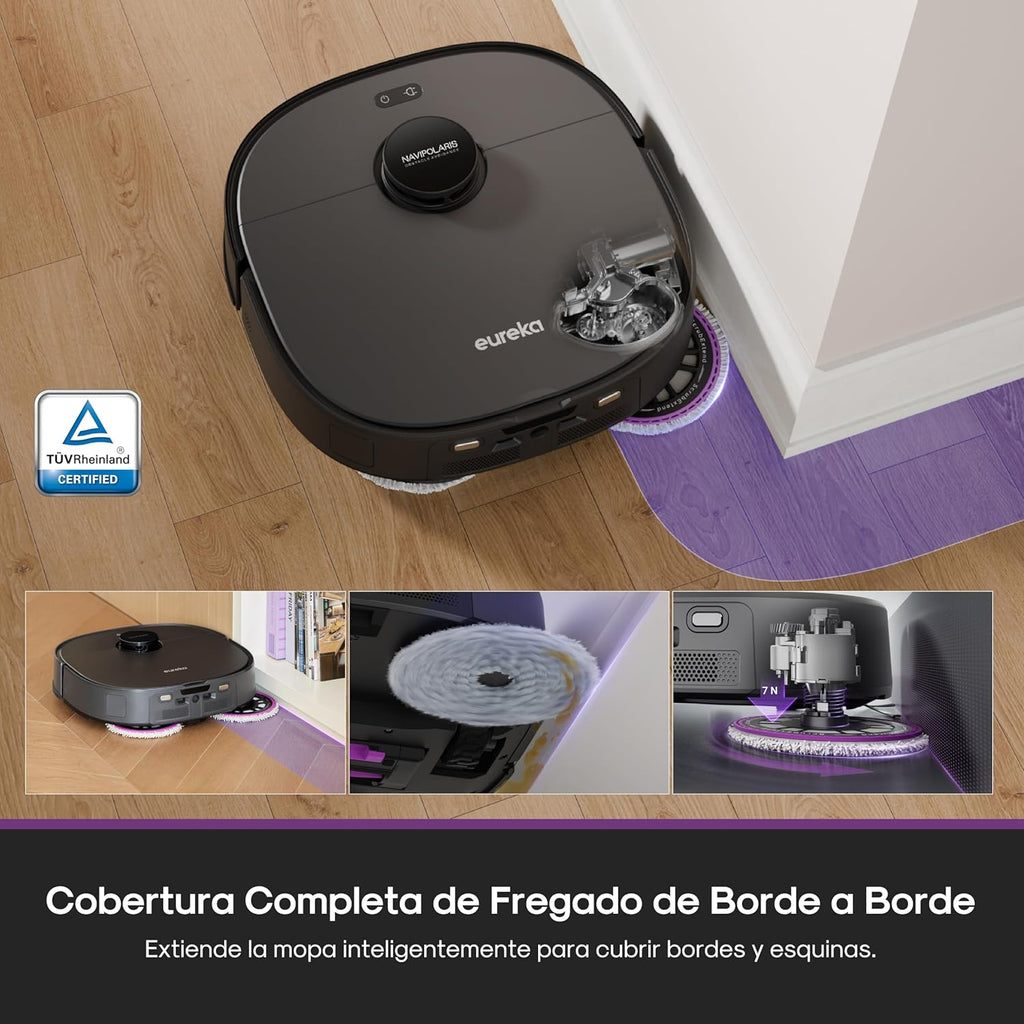 Eureka J15 EVO Ultra Robot Aspirador y Fregasuelos 22KPa con Base Multifuncional, Autovaciado & Autolimpieza, Cepillo Antienredo, Secado Aire Caliente Mopas, Limpieza de Alfombras Versátil