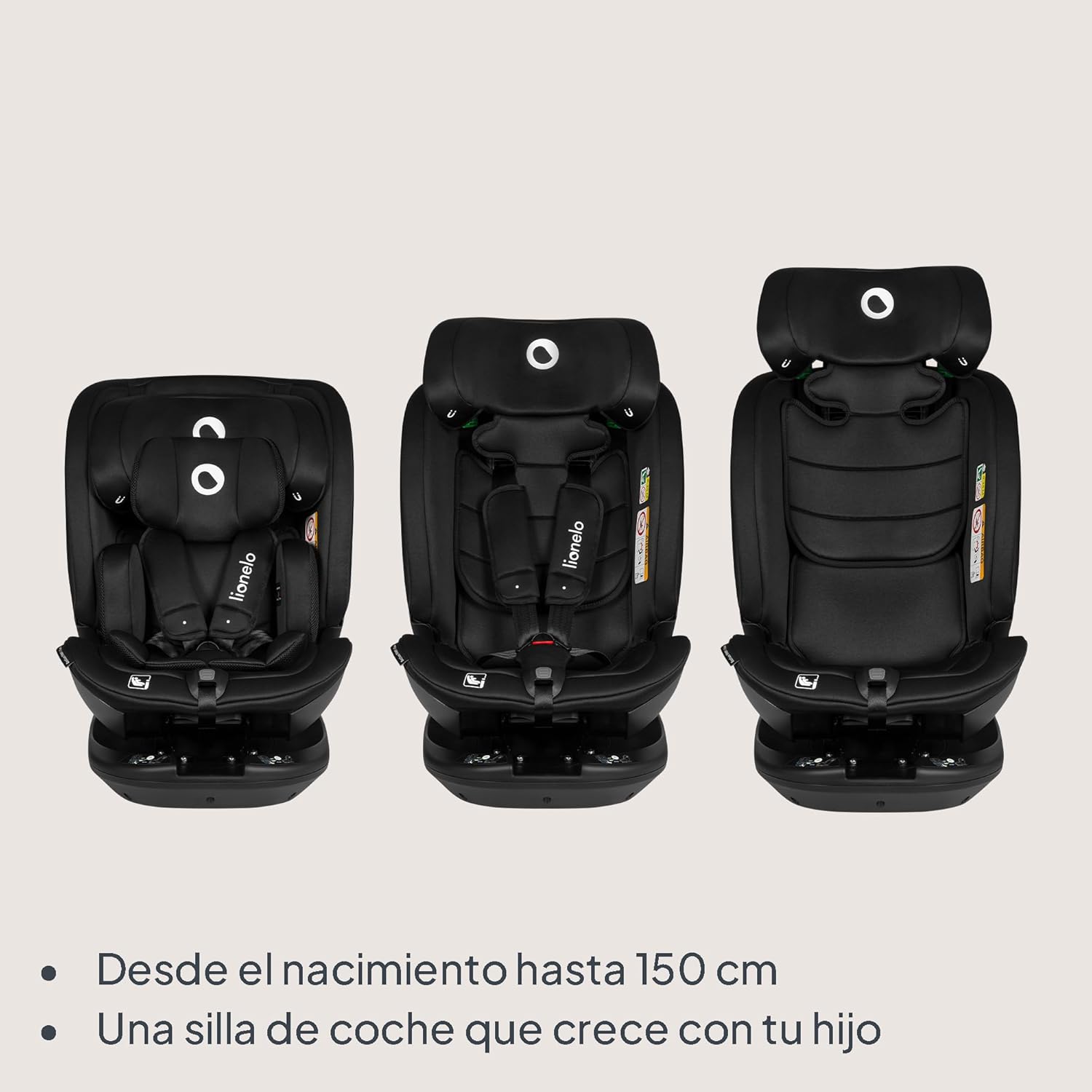 LIONELO Bastiaan RWF i-Size Silla de Coche para Bebé Giratoria 360° 0-36kg, Instalaciión Delantera y Trasera (18kg), ISOFIX TopTether, Reposacabezas y Respaldo Ajustables Protección Lateral