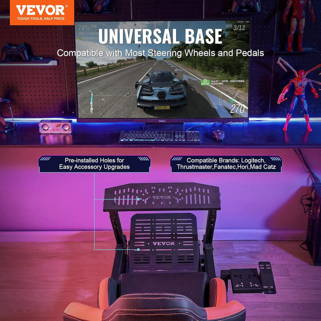 Soporte para Volante de Carreras VEVOR con Ruedas para Logitech G923/G920/G29, Cabina de simulador de conducción de Acero Resistente, Thrustmaster T248P, Soporte para Volante y Pedal Ajustables