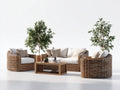 Sofás de jardín ratán natural con cojines beige y mesa de centro 200x80x75 cm - diseño moderno para exterior
