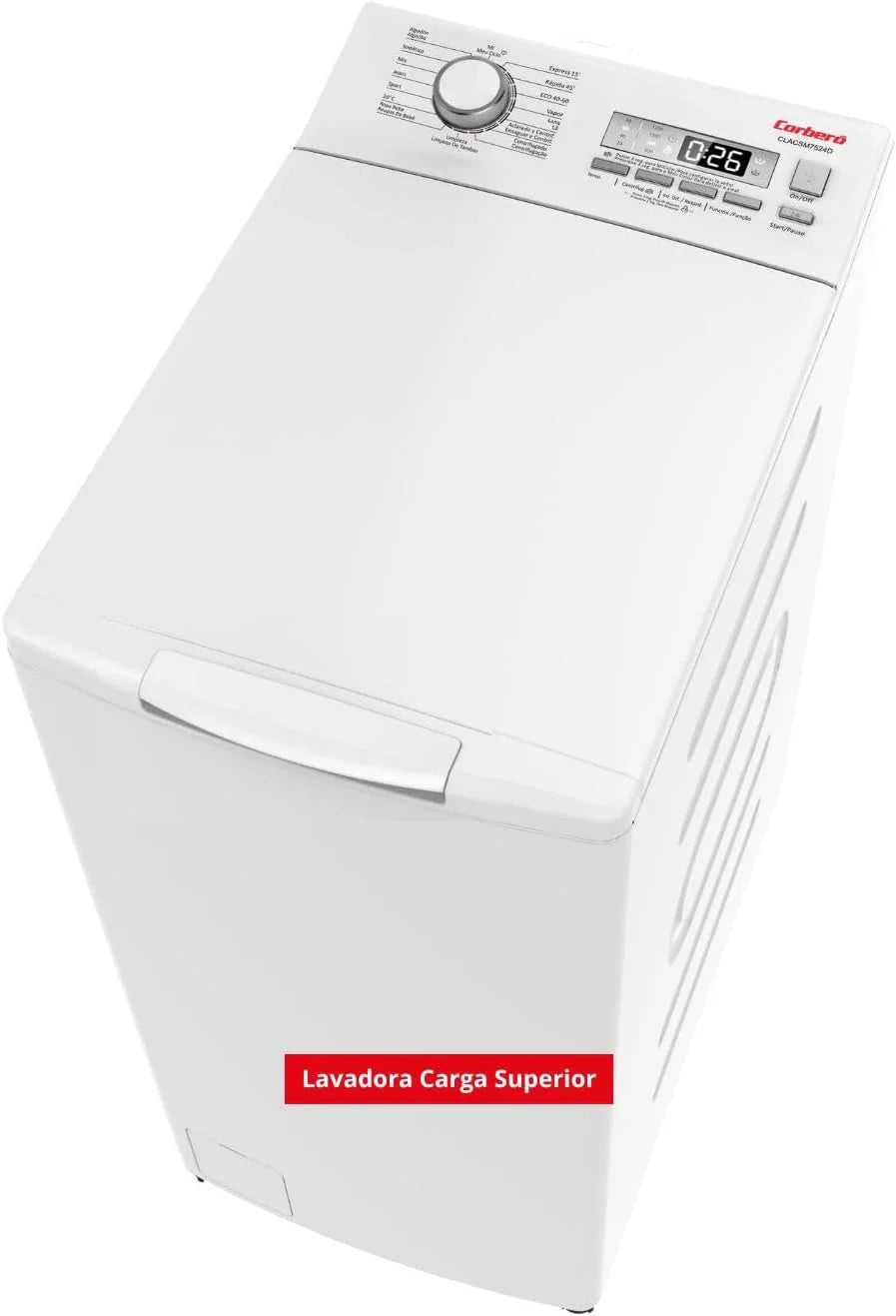 Corberó – Washing Machine Top Load 6.5 kg | CLACSM6524 | 1200 RPM | 16 Programs, Steam Function, ECO, Drum Cleaning| Delayed Start| Quick Wash | Easy Ironing | LED Indicators | White