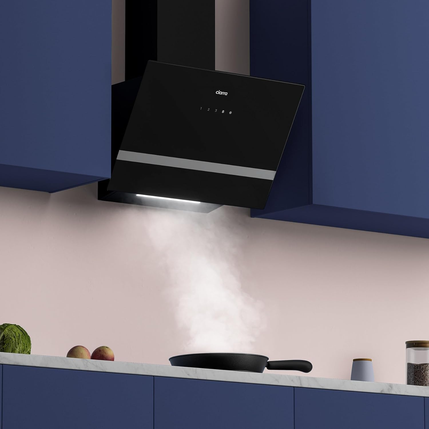 CIARRA CBCB6736H Campana Extractora de Pared 60cm Clase A+++ 3 Velocidades Evacuación al Exterior y Recirculación Interna por Filtro de Carbón CBCF003 Luz LED