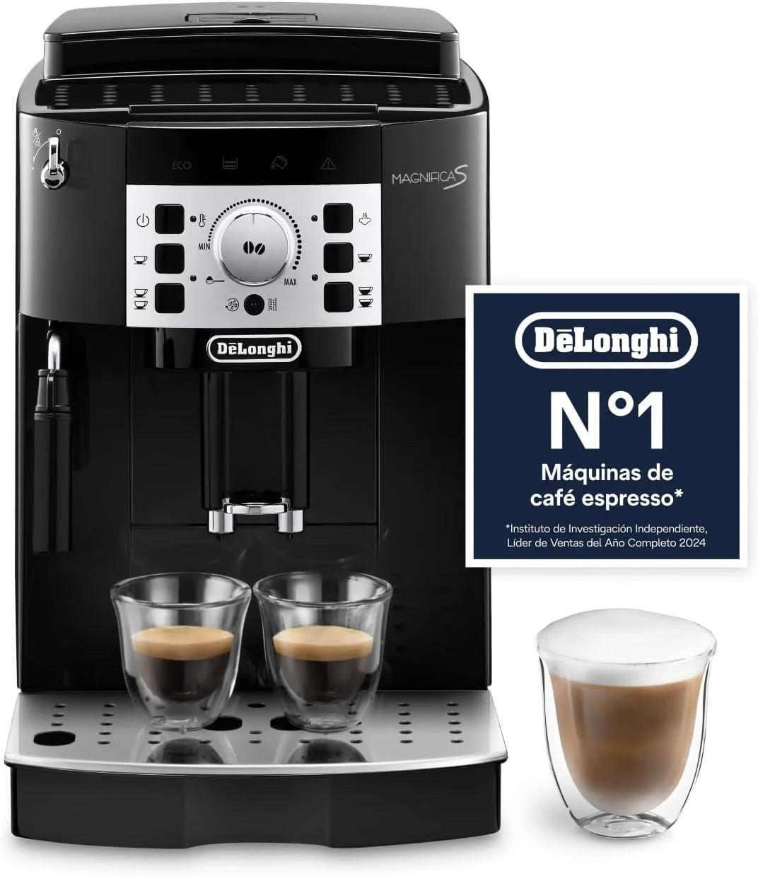 De'Longhi Magnifica S – Perfetto Superautomatic Coffee Maker, Manual Milk Frother, Espresso and Cappuccino, Control Panel with Buttons, Black (ECAM11.112.B)
