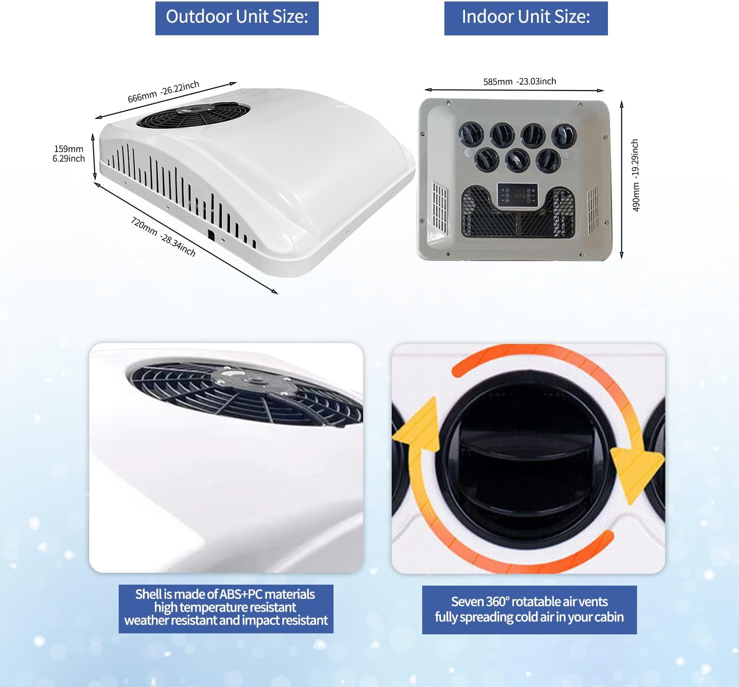Aire Acondicionado RV 8800BTU CC 12V para camiones y autocaravanas