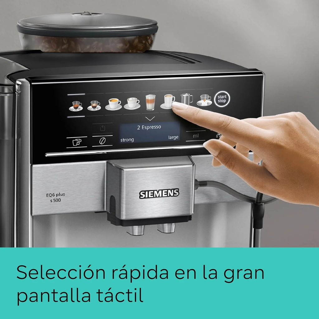 Siemens - Superautomatic coffee maker, EQ6 plus s500, aromaDouble Shot, autoMilk Clean, ceramDrive, Display CoffeeSelect, Black/Inox, TE655203RW