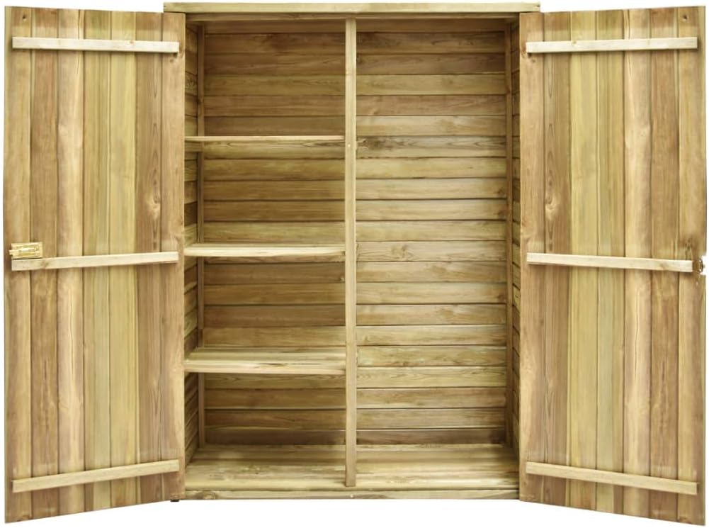 Tidyard Caseta Herramientas Jardín 4 Estantes de Apoyo Gabinete Caseta Herramientas Cobertizo Armario Exterior Madera Jardín Pino Impregnada 123 x 50 x 171 cm