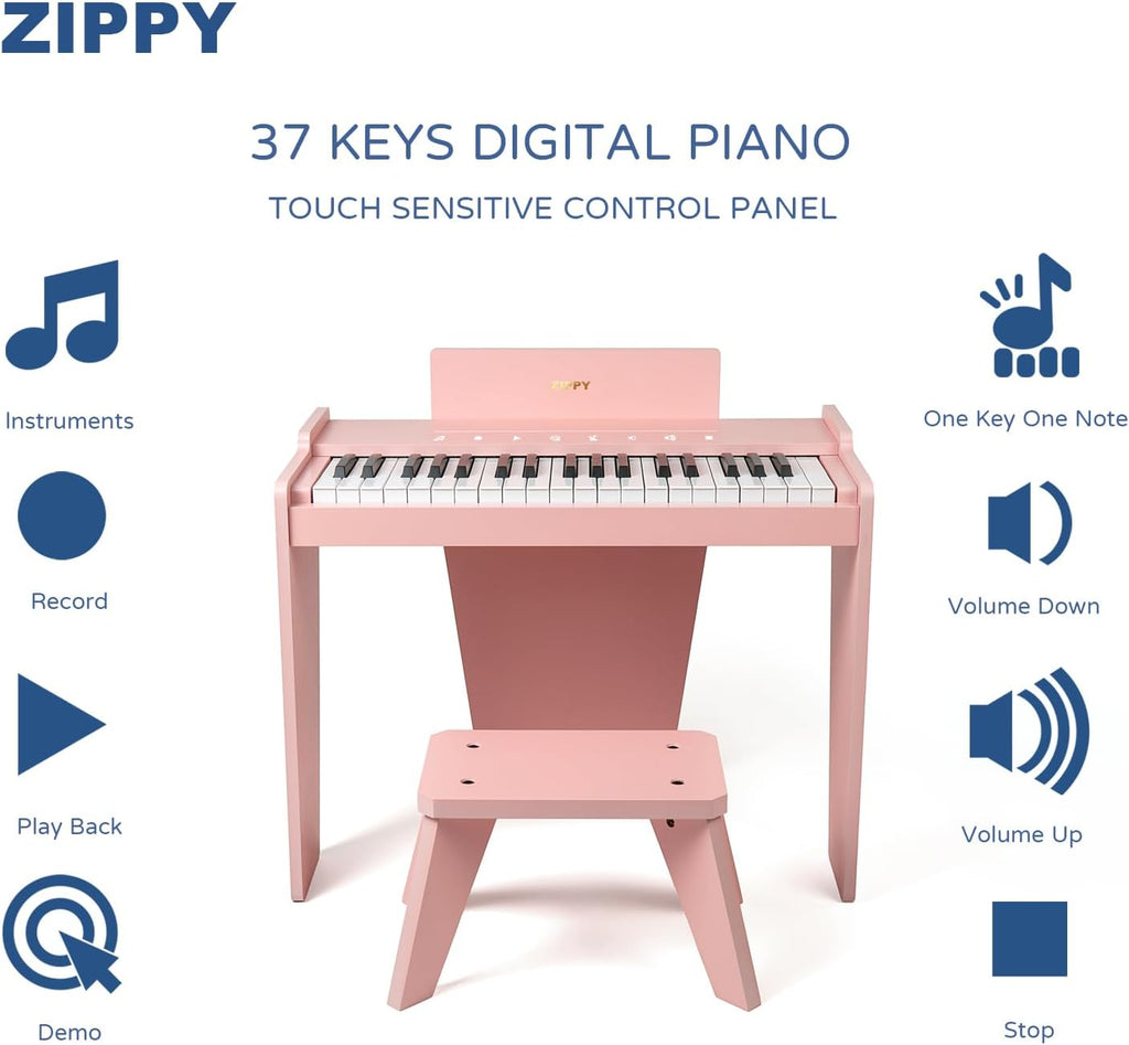 Teclado de Piano para niños, Piano Digital de 37 Teclas, Juguete de Instrumentos de Aprendizaje de música, Piano de Madera para 3 + niñas y niños (Rosa Plus)