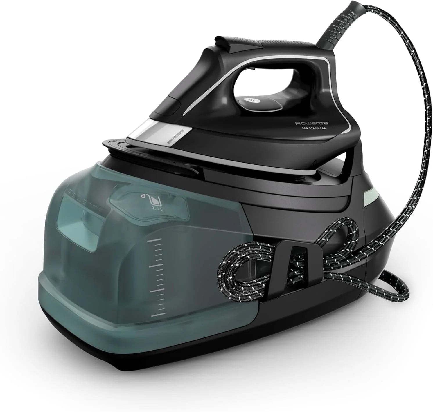 Rowenta Silence Steam Pro – Ironing Center, Unlimited Autonomy, 8 Bars, Steam Boost 600 g/min, Microsteam Sole, ECO Function and Lime Reservoir, 1.3 Litres, Black and Grey, DG9248