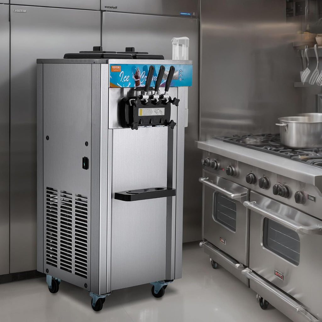 VEVOR Máquina de Helados Comercial 21-31 L/h 1500 W 3 Sabores Máquina para Hacer Helados 2 Tolvas de 5,5 L Independiente Pre-Refrigeración Limpieza Automática para Restaurante Bar Mercado Tienda