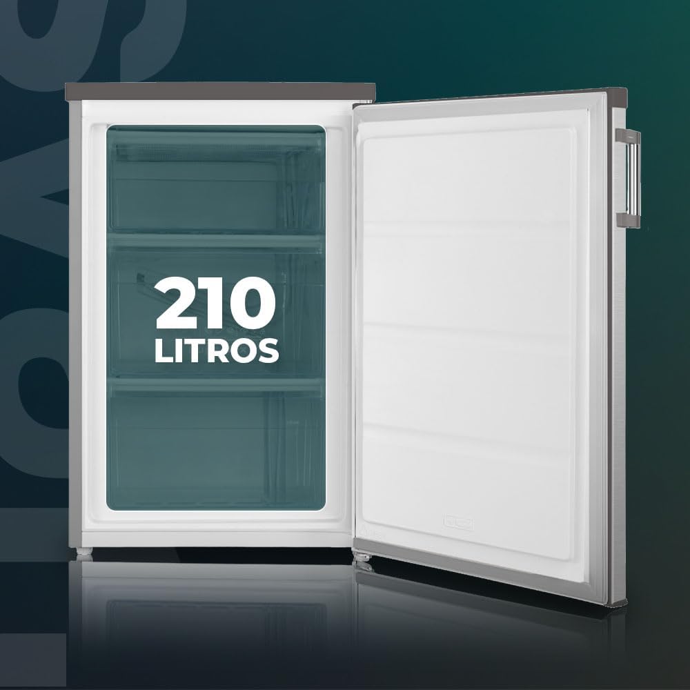 Svan Congelador vertical Inox SCV855500EX. Capacidad 85 Litros, Puerta Reversible, Bajo nivel Sonoro, Eficiencia Energética Clase E