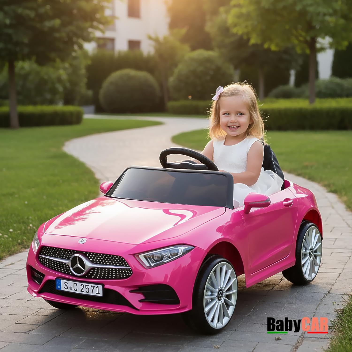 BabyCar Mercedes CLS 350 AMG | Coche Electrico para Niños 12V con 2 Motores 25W | Carro Electrico Infantil con Mando Parental, Asiento de Piel, Puertas Abatibles, MP3/USB | Mercedes Oficial | Rosa
