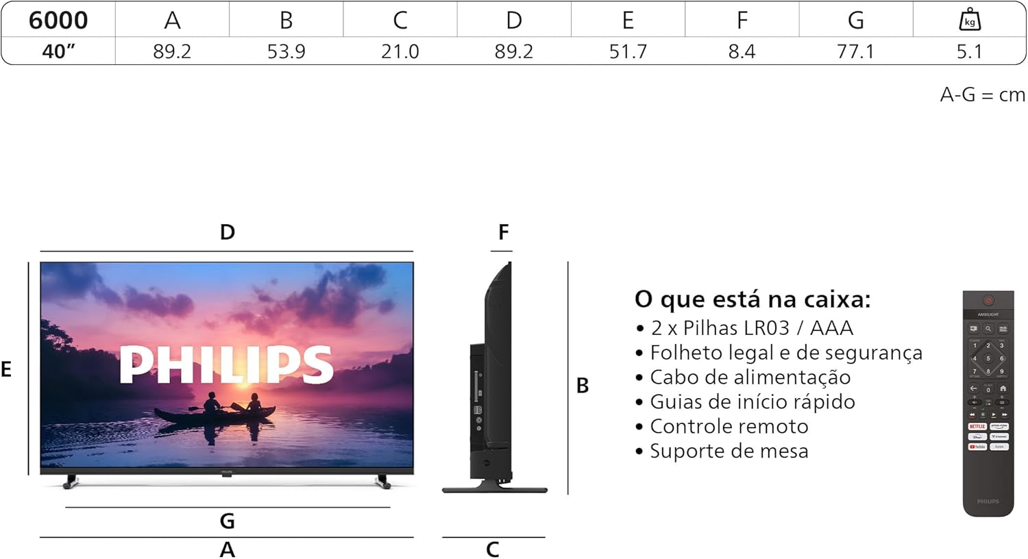 40PFS6000 HD LED Smart TV - Pantalla de 40 Pulgadas con Pixel Plus, Plataforma Titan OS y Sonido Dolby Digital - Funciona con Alexa y con el Asistente de Voz de Google
