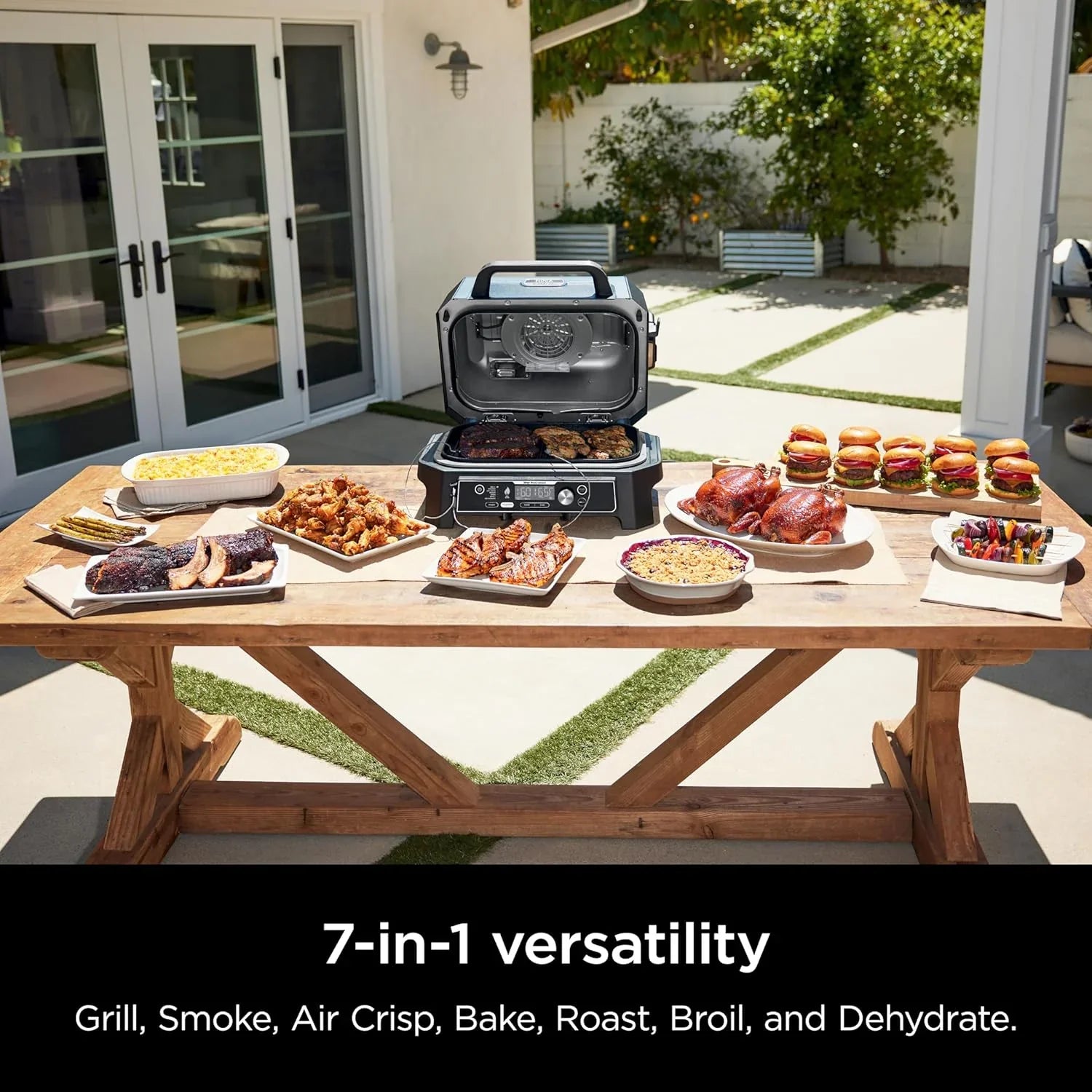 2026 Parrilla y ahumador exterior Ninja Woodfire Pro XL, termómetro, master grill 4 en 1, barbacoa ahumador, freidora de aire exterior, horno, portátil, parrilla eléctrica, gris oscuro, modelo OG850