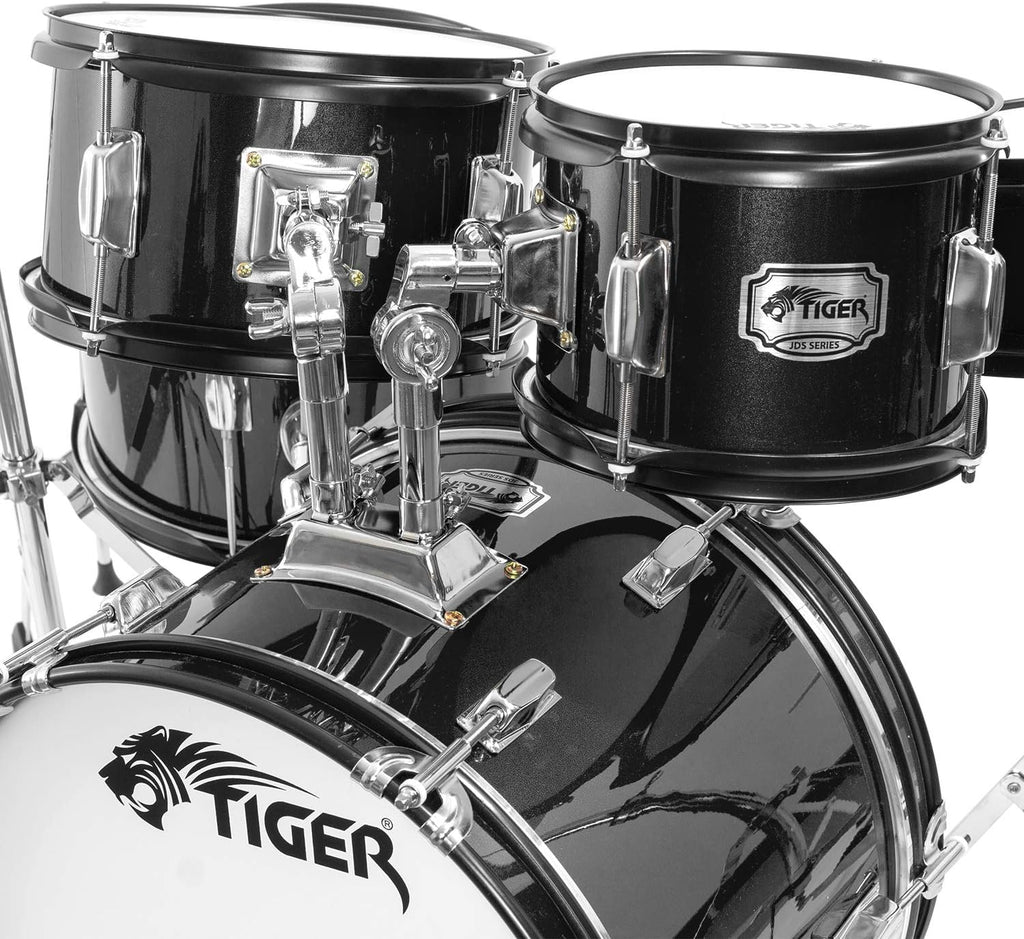 Tiger JDS14-BK Juego de batería junior de 5 piezas - Juego de batería negro para niños, edades de 3 a 10 años