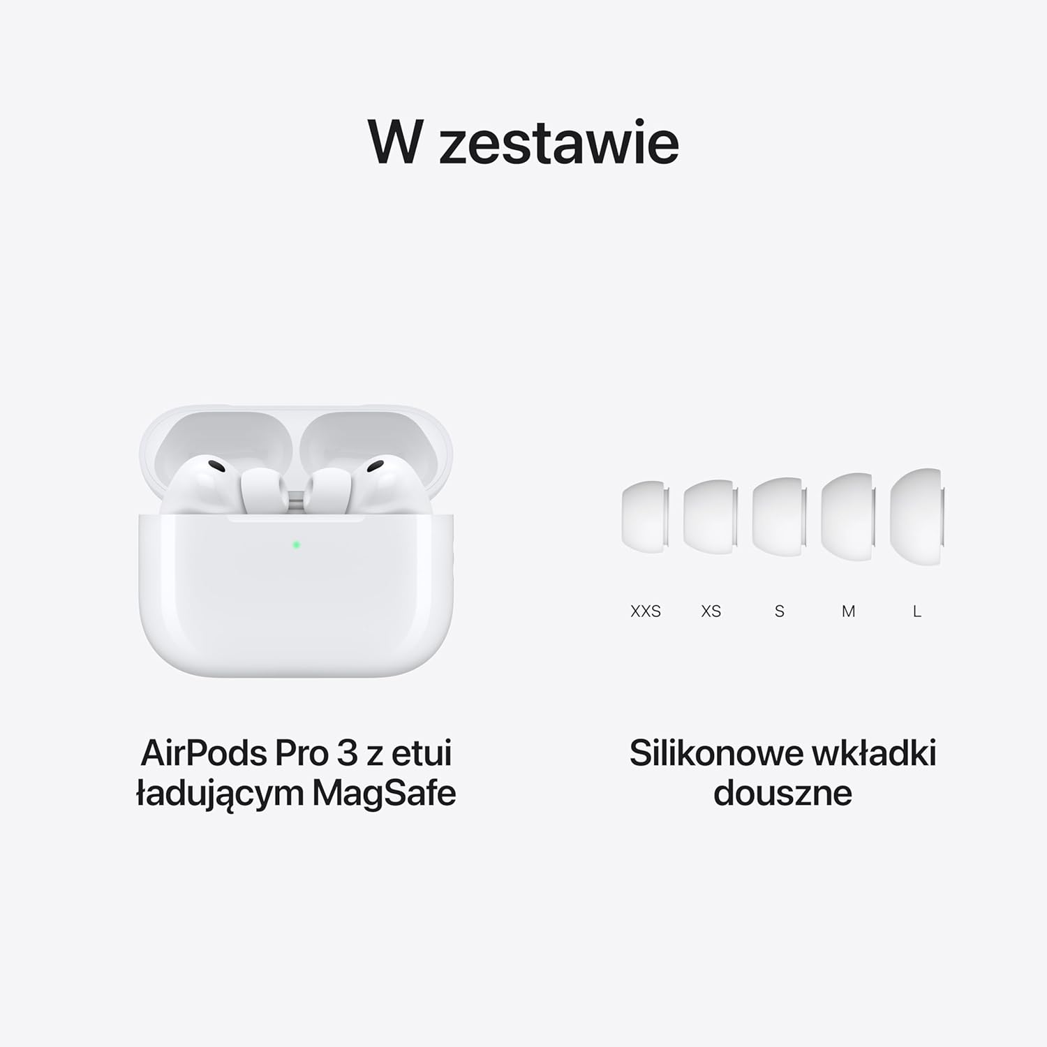 Apple AirPods Pro 3 Bezprzewodowe słuchawki, aktywna redukcja hałasu, pomiary tętna, funkcja aparatu słuchowego, Bluetooth, dźwięk przestrzenny, Hi-Fi, ładowanie przez USB-C