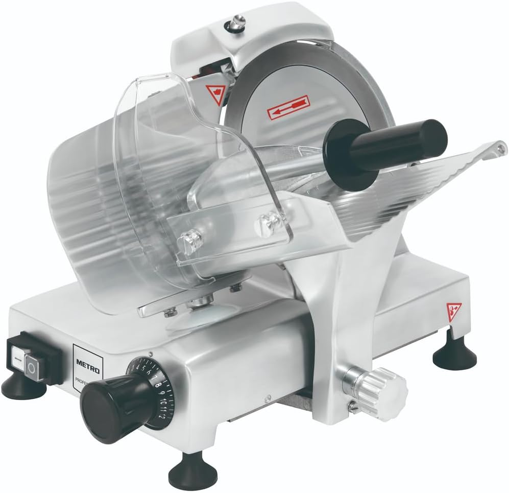 METRO PROFESSIONAL Cortafiambres GFS3019, Cuchilla 19,5 cm, Grosor 0-12 mm, 120 W, Aluminio Anodizado, Plata