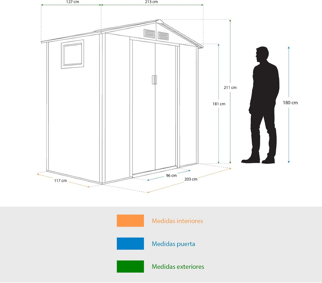 Gardiun Caseta Metálica Surrey 2,71 m2 Exterior 213x127x211 cm de Acero con Ventana Lateral y Efecto Madera Veteada