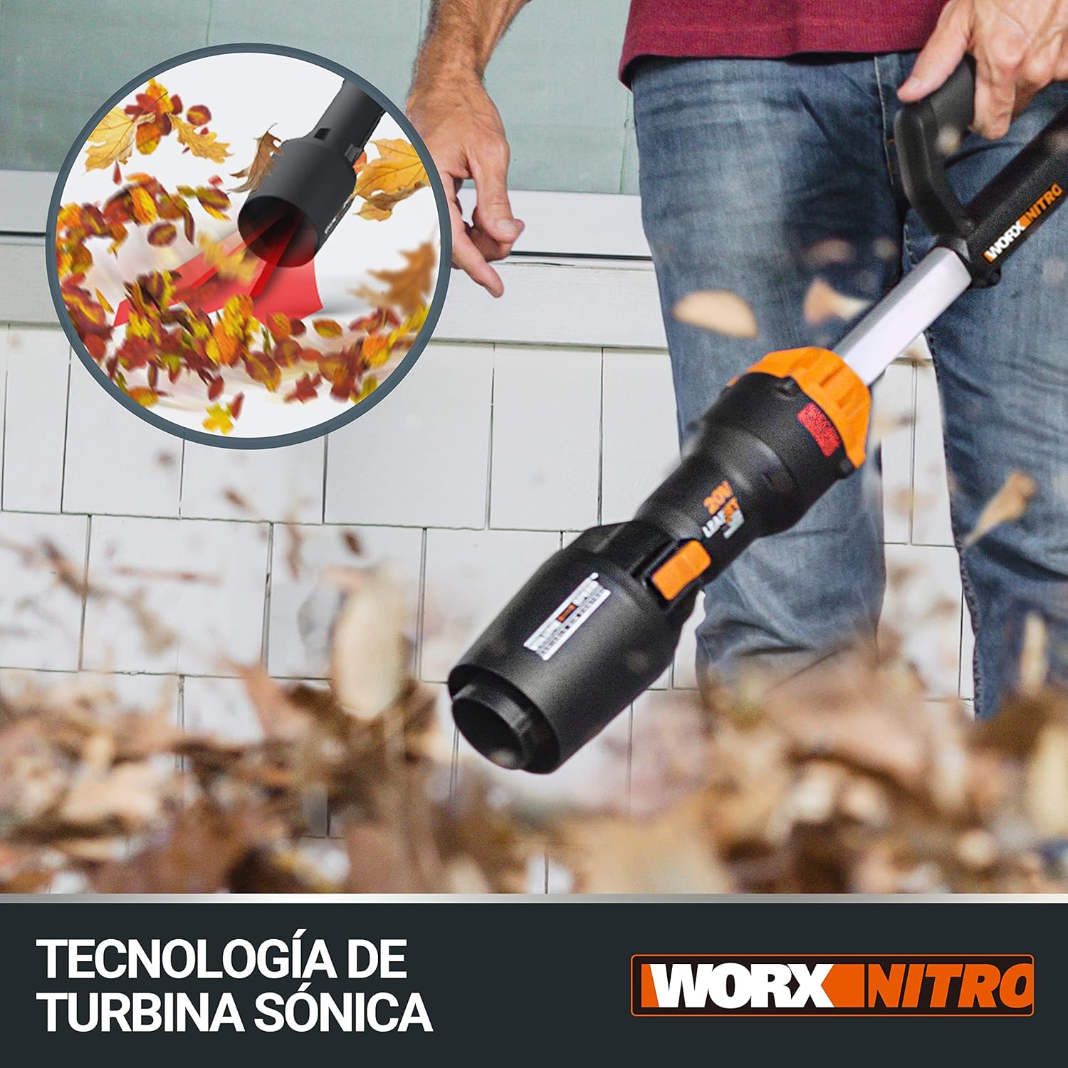 WORX WG543E Soplador de Hojas 20V-4Ah Nitro, superligero 1,7Kg, Motor brushless, 209Km/h, turbina Alto Volumen y Velocidad, para Limpieza de Jardines, Caminos y parcelas, Incluye batería y Cargador