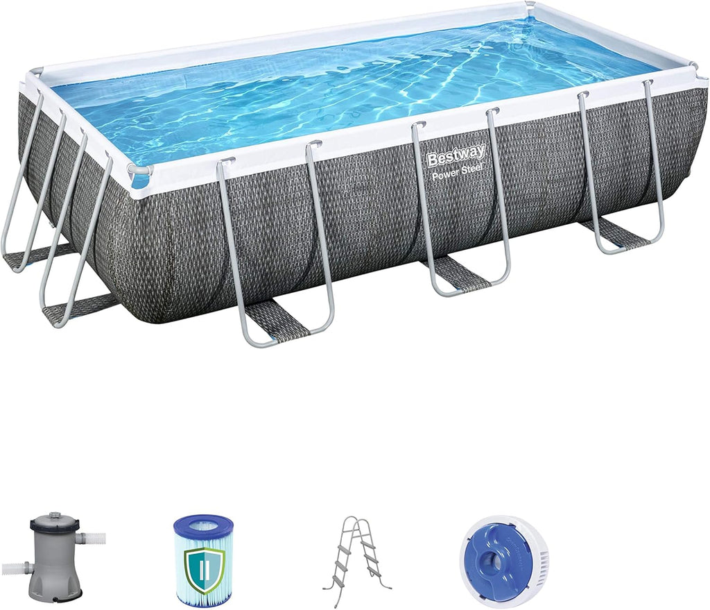 Bestway 56721 - Piscina Desmontable Tubular Power Steel Diseño Rattan 404x201x100 cm Depuradora de cartucho de 2.006 litros/hora Con Escalera