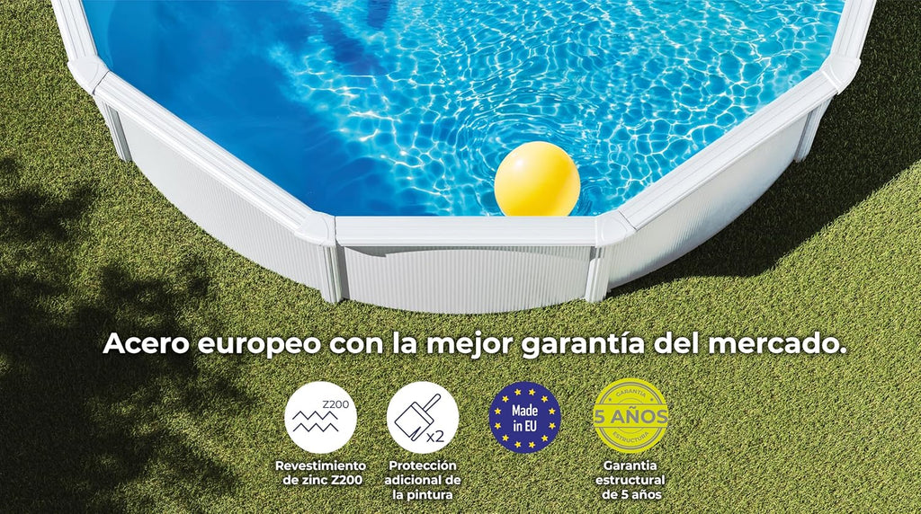 Piscina de Acero Elevada,Redonda con Aspecto Acero Blanco. Piscinas Desmontables para Jardín 550 x 132 cm - Piscina Gre KITPROV508 Atlantis.