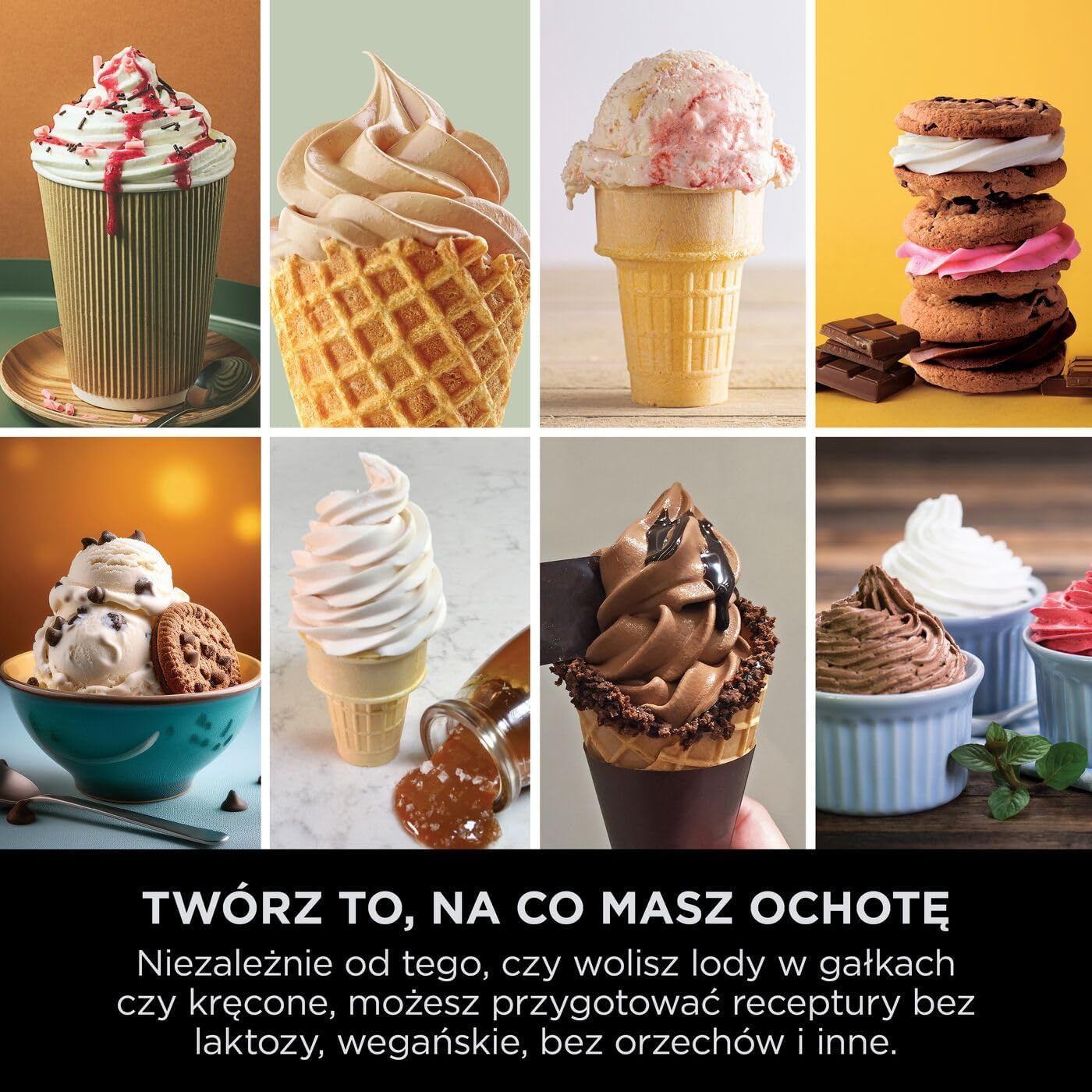 Ninja CREAMi Scoop and Swirl Maszyna do lodów z 2 pojemnikami, 13 funkcji, przygotowuje lody, lody włoskie, gelato, koktajle mleczne i inne desery, opcja dodatków, kamienne złoto, NC701EUSTGD