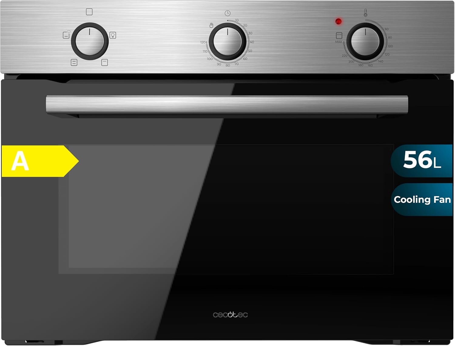 Cecotec Horno Integrable 45cm Alto Convencional Bolero Hexa C134500 Inox A. 2600W, 56L de Capacidad, Bajo Consumo, 4 Funciones, Temporizador, Limpieza de Vapor, Cocción de Vapor