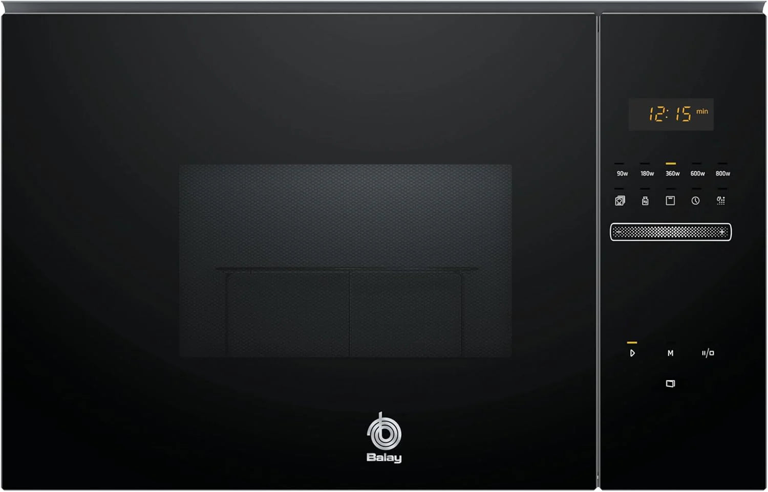 Balay 3CG5172N2 - Microwave, Electronic, Frameless Built-in, 38 cm, 20 l, 5 F, Aqualisis, Left Side Ap, 8 Recipes, Turntable 10", With Grill, Black Glass