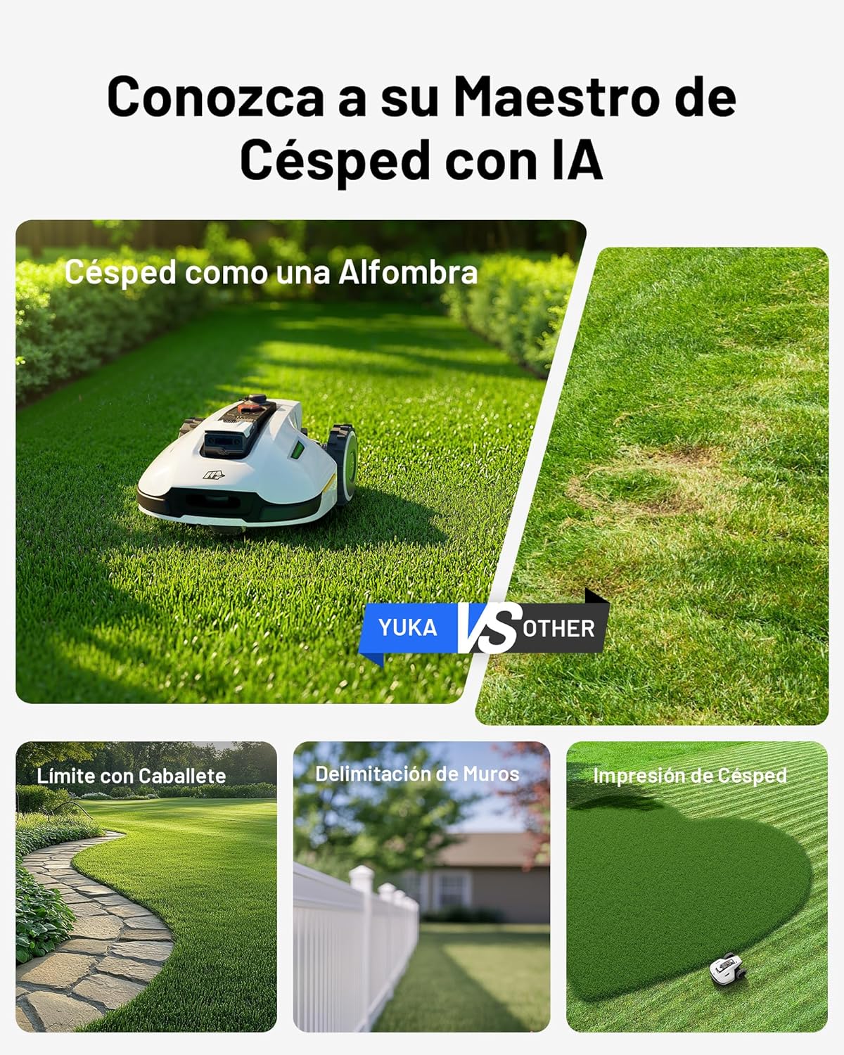 MAMMOTION YUKA 3000 Robot Cortacésped sin Cable Perimetral, NetRTK+Vision, sin Antena RTK, Mapeo Automático, Máx. 4000 m², Rec. 3000 m², con módulo 4G, Pendiente del 50%