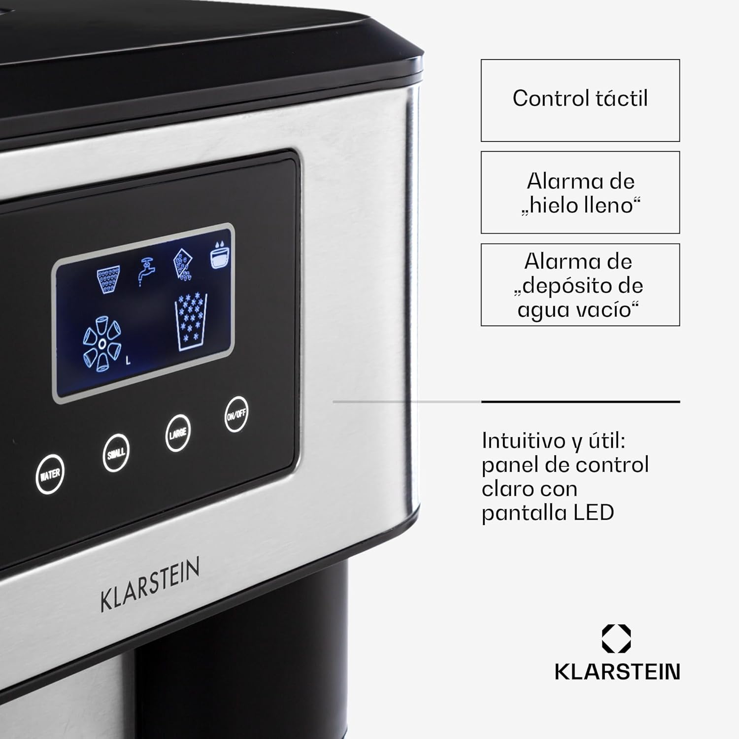 Klarstein Maquina de Hielo Doméstica, 1,8L, Gris oscuro, Ice Maker Encimera 15 kg, para Hacer Cubitos de Hielo y Picado en Casa, con Panel Táctil y Sistema Fácil Limpieza, Función Rápida