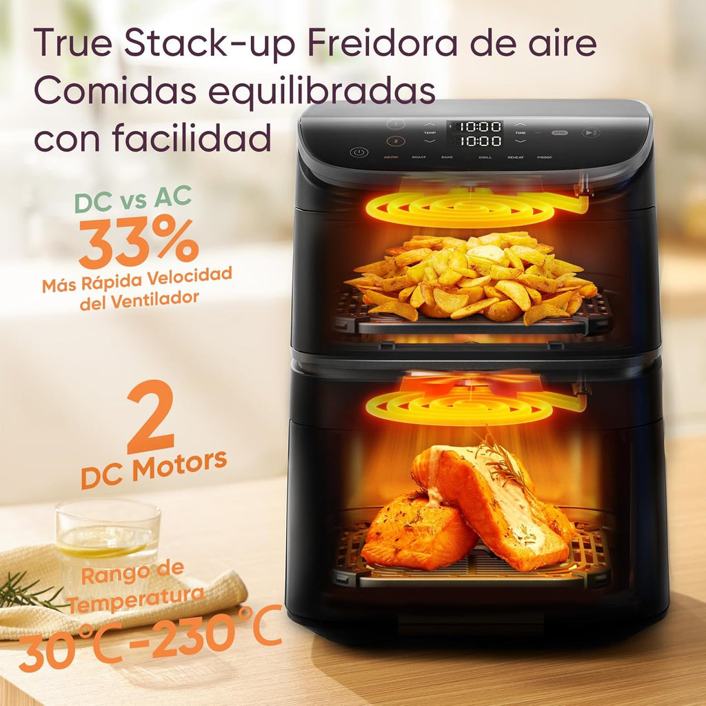 Cosori Turbo Tower Freidora de Aire10,8L con Cesta Verticales, Cocción en 3 Niveles que Ahorra Espacio, 2630 W, 6 funciones, 2 DC Motores, Más de 50 Recetas Completas en Línea