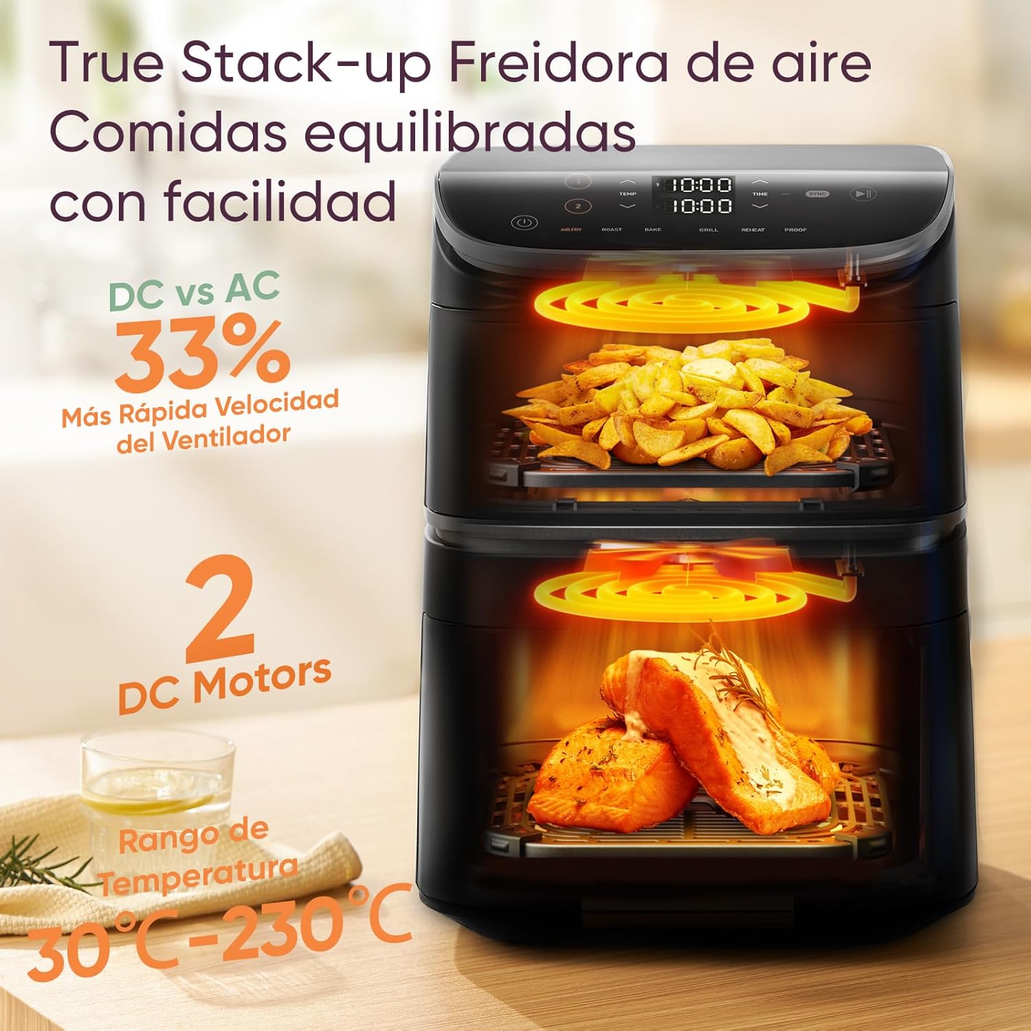 Cosori Turbo Tower Freidora de Aire10,8L con Cesta Verticales, Cocción en 3 Niveles que Ahorra Espacio, 2630 W, 6 funciones, 2 DC Motores, Más de 50 Recetas Completas en Línea