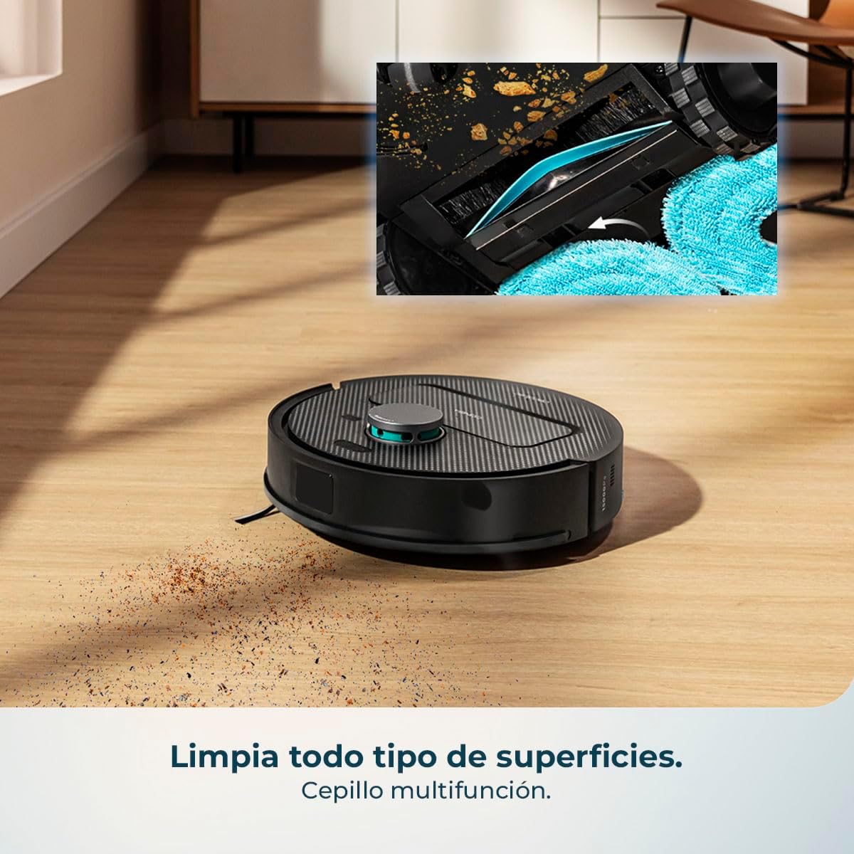 Cecotec Robot Aspirador y Friegasuelos con Base de Autovaciado y App Conga X50 X-Treme. Navegación Láser, Mapeo Interactivo, 15000Pa, Autonomía 240mins, Mopas Elevables, Base con 3 Depósitos