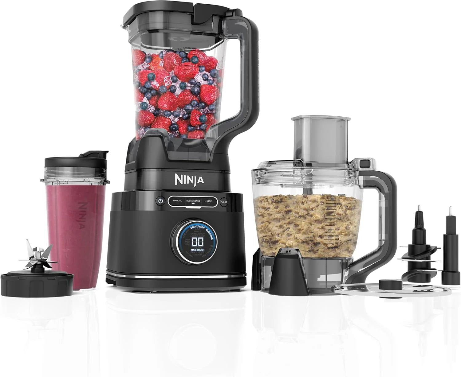 Ninja Detect Power Pro 3-in-1 Food Processor Blender (1200W), 3 x 700 ml Cups and Dough Blade, Ideal for Mixing, Chopping and Beating, Gold Stone, TB401EUSTGD